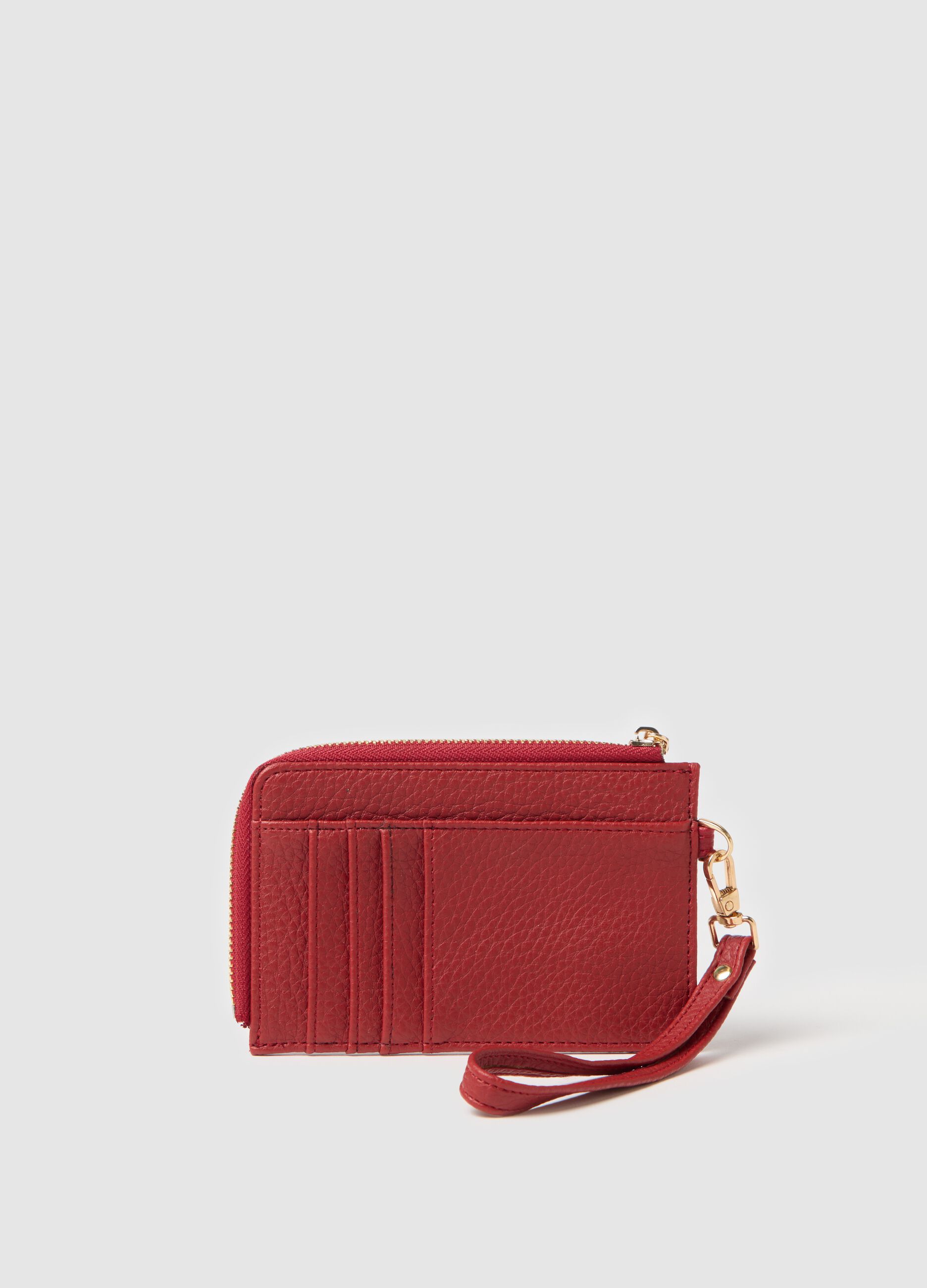 Textured red wallet with strap