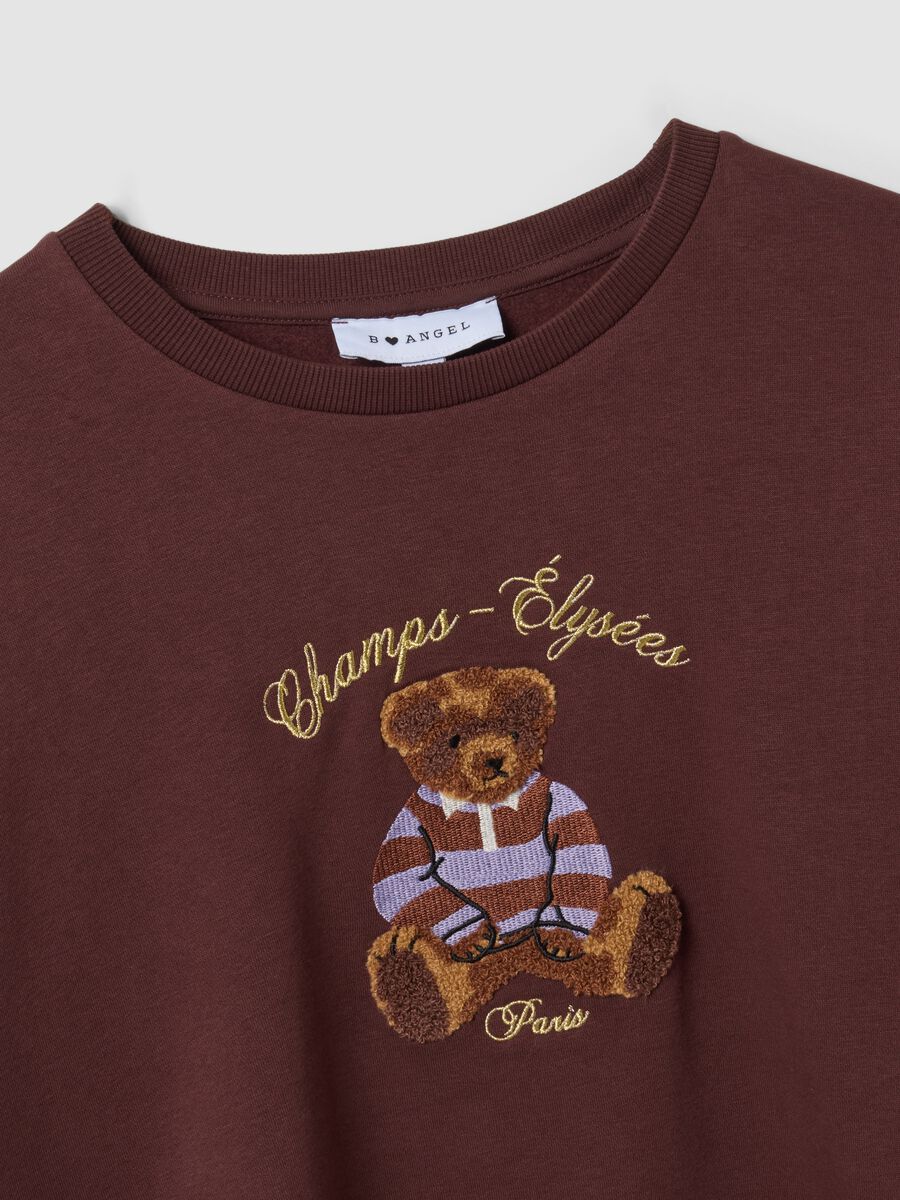 Felpa marrone in misto cotone con girocollo e stampa teddy_6
