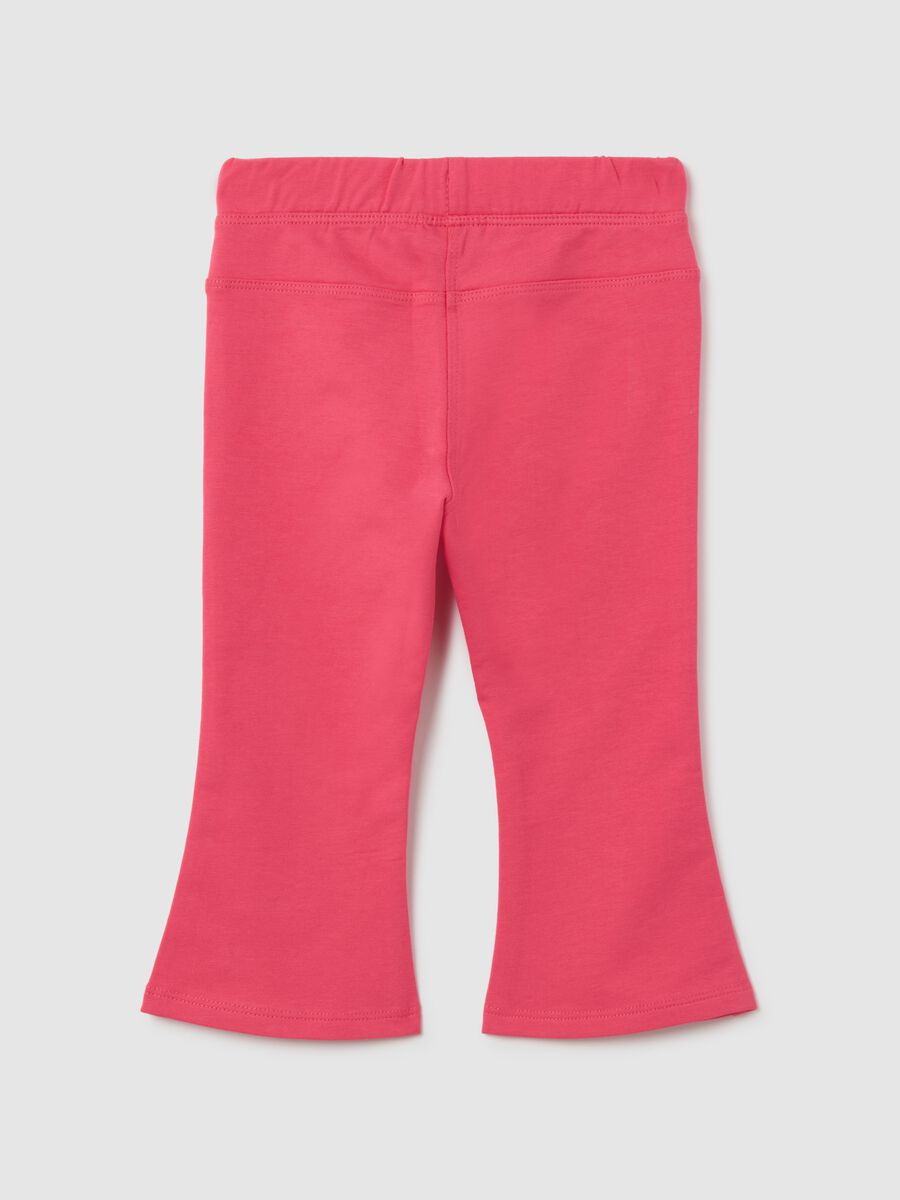 Pink stretch cotton flare baby girl trousers_1