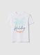 Children's white pure cotton t-shirt regular fit with palm print_0