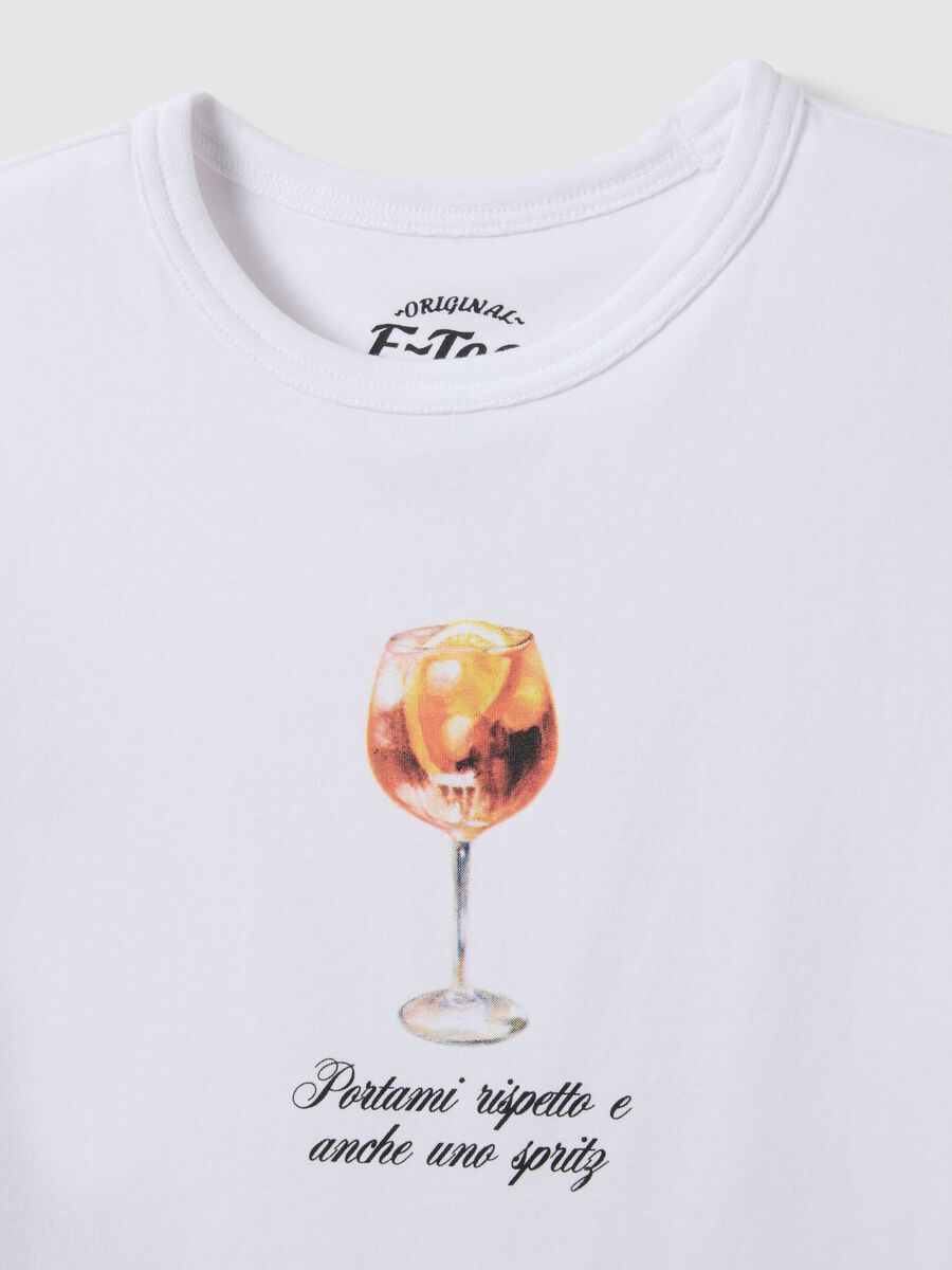 Regular fit white pure cotton T-shirt with spritz print_5