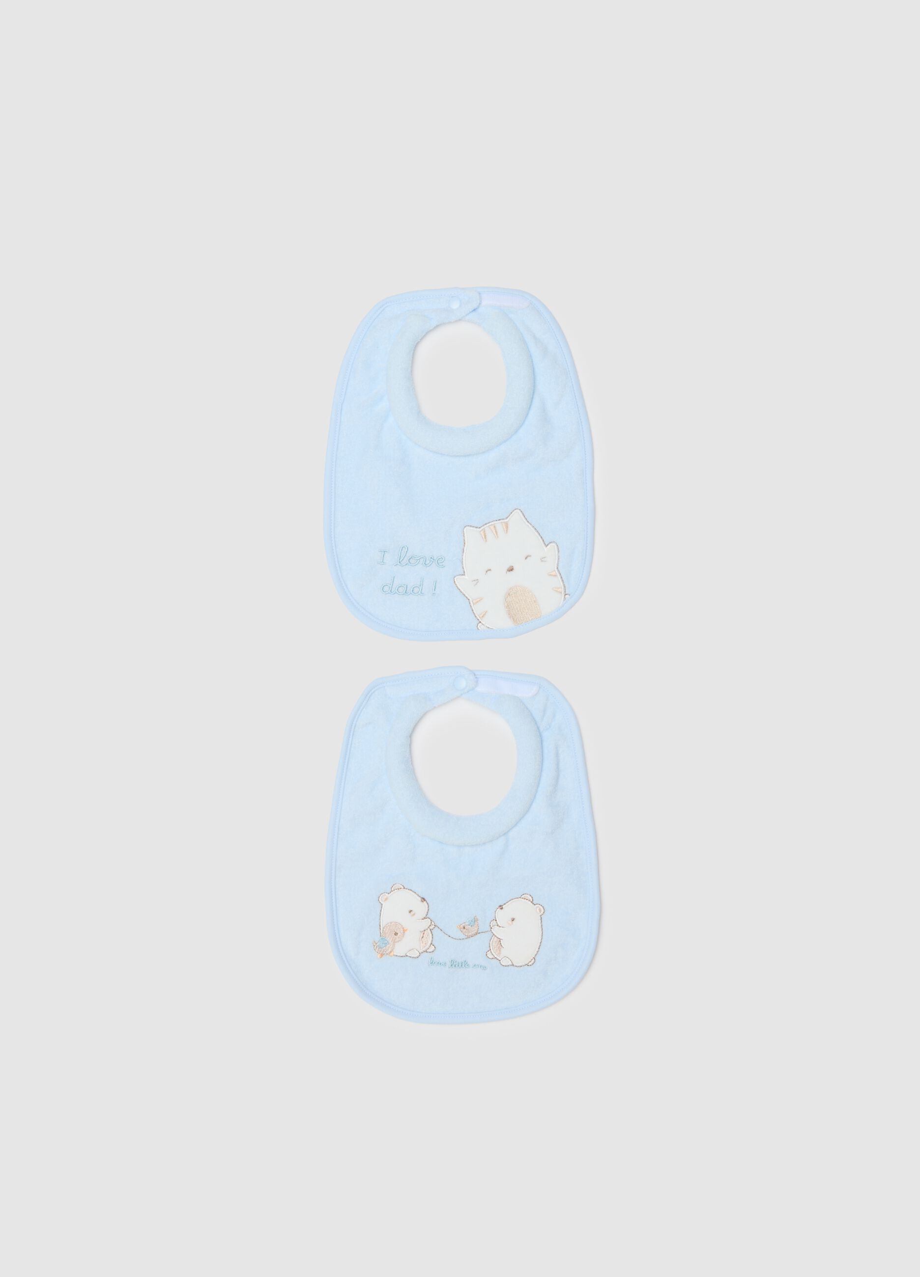 Pack of two blue pure cotton regular fit bibs for infants