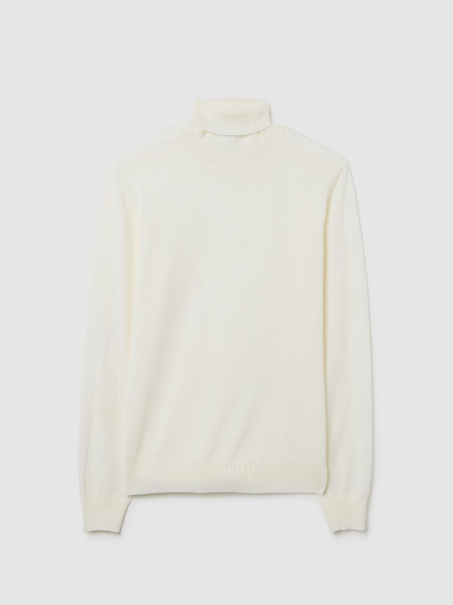 Maglione a collo alto bianco in pura lana merino regular fit_0
