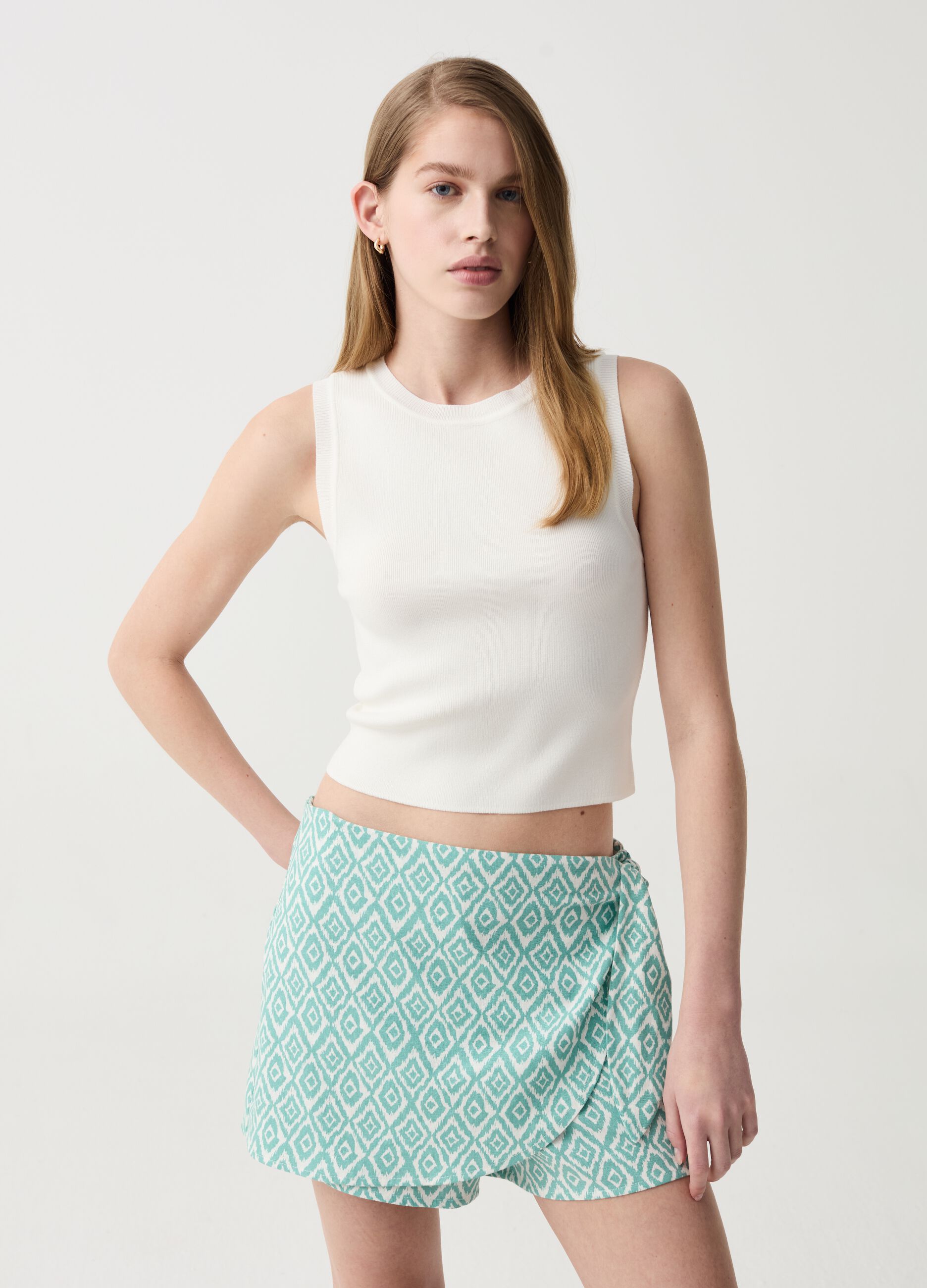 Skort in lino e viscosa