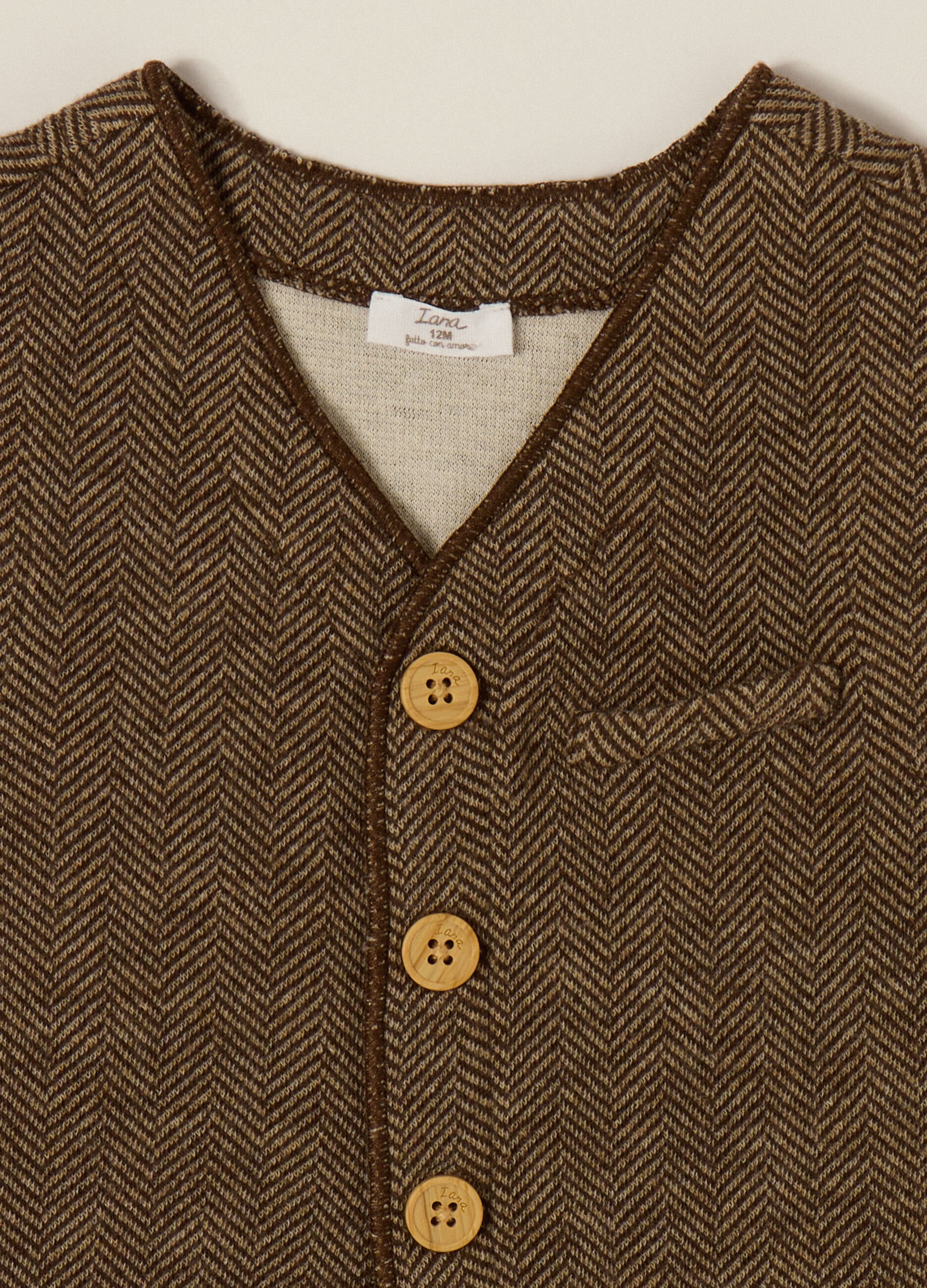 Brown vest in cotton and acrylic blend