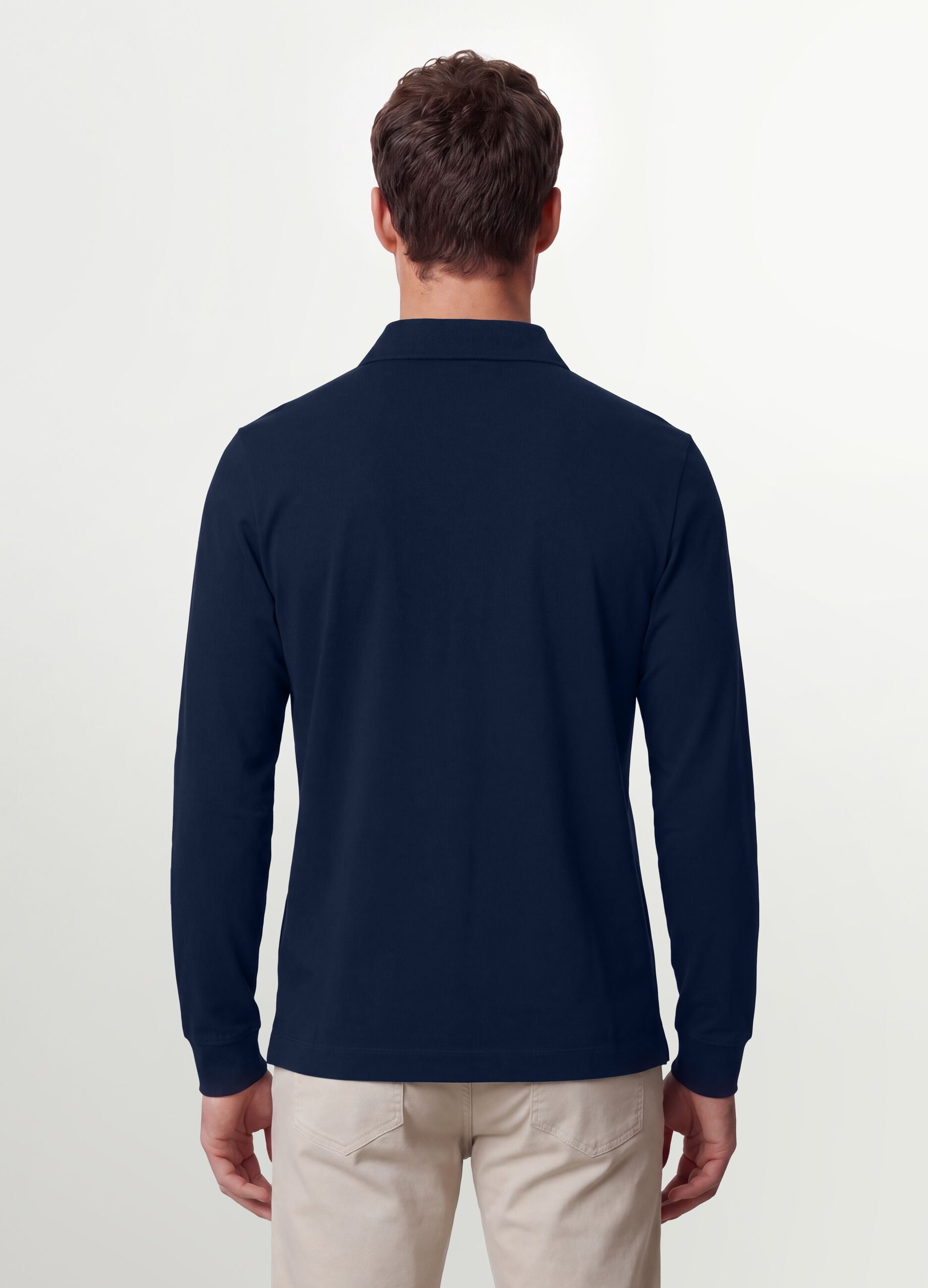 Navy stretch-cotton long-sleeve polo shirt, regular fit