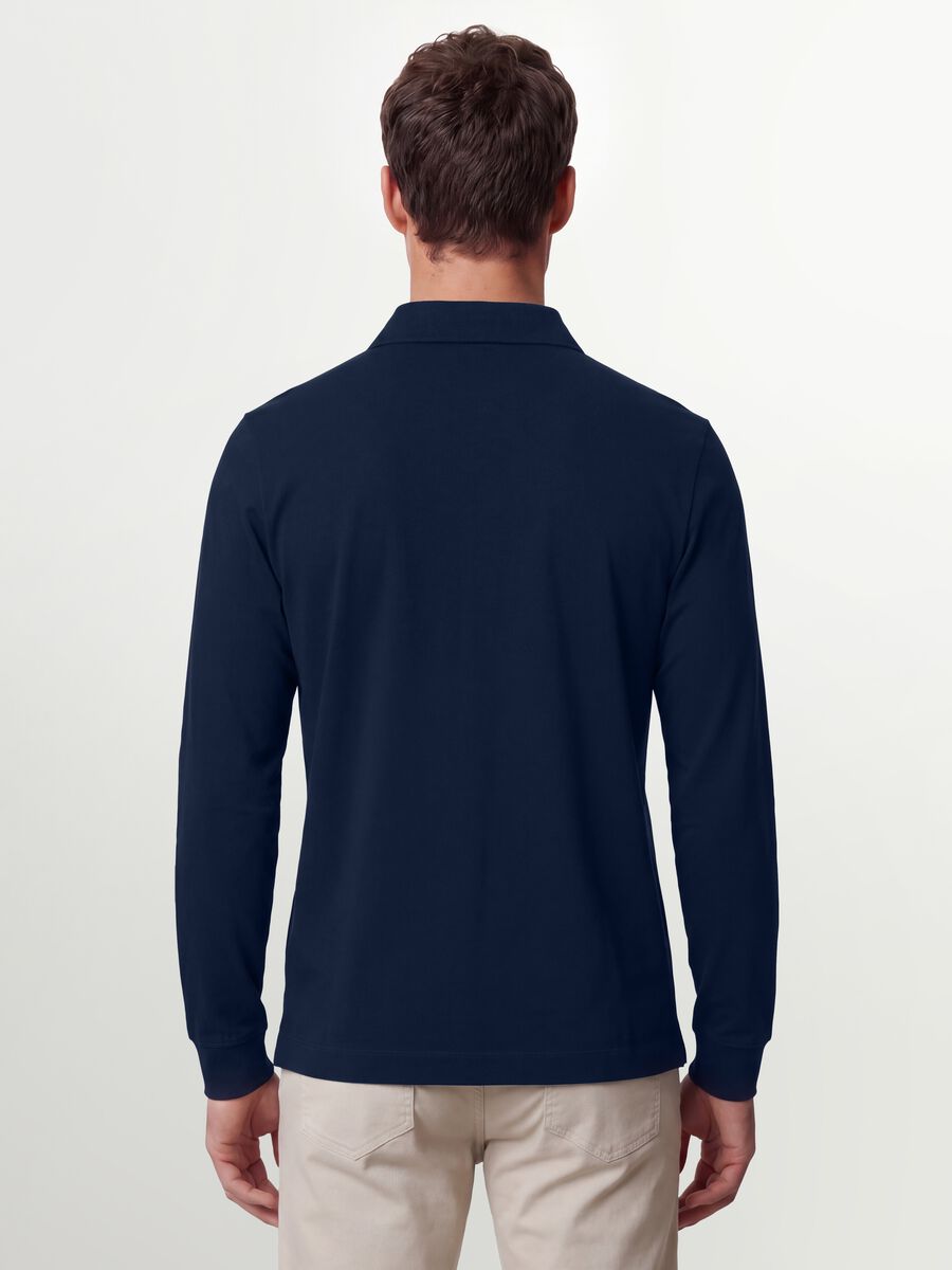 Polo blu in cotone elasticizzato a maniche lunghe regular fit_3