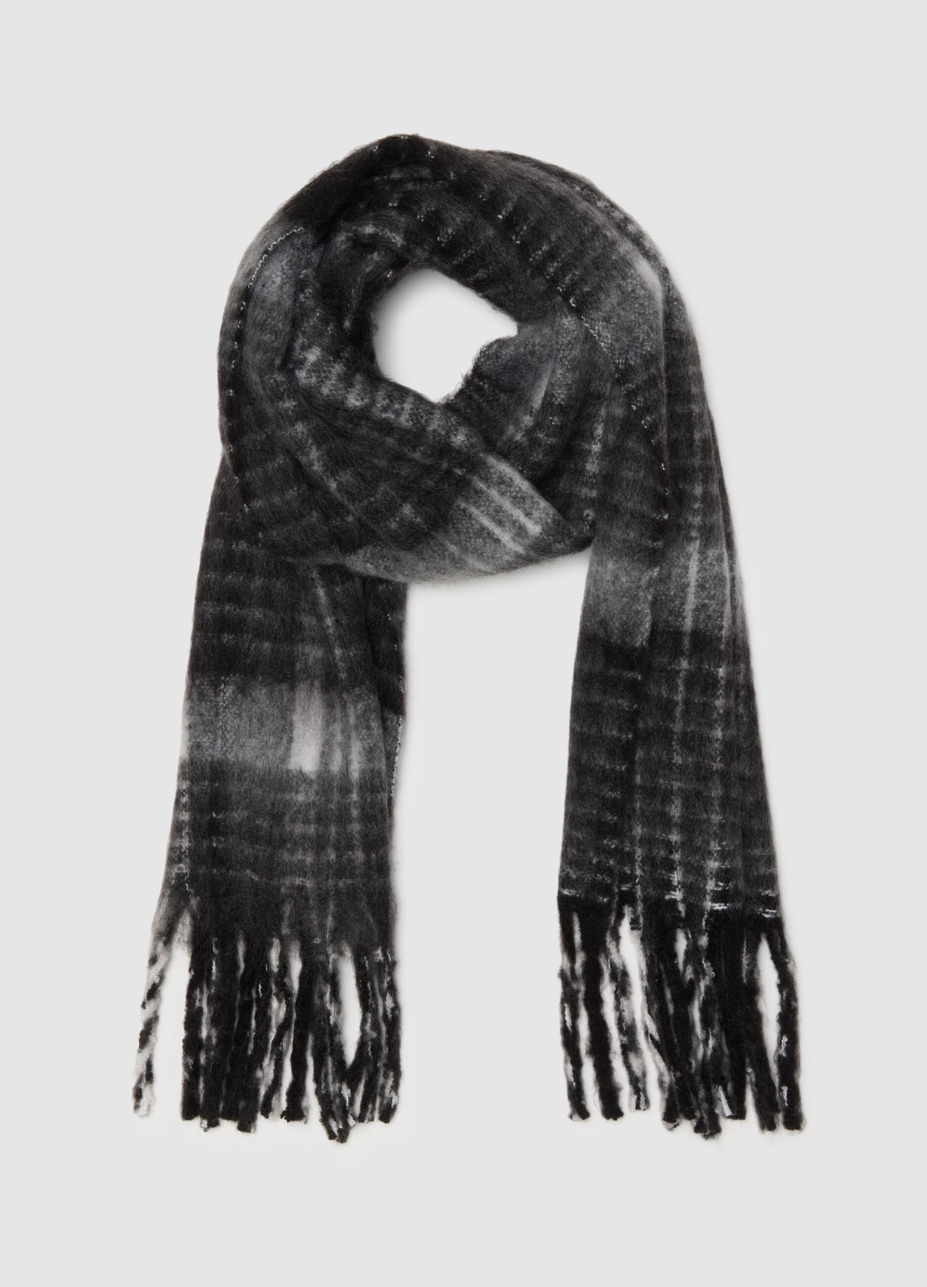 Multicoloured Checked Scarf with Fringes