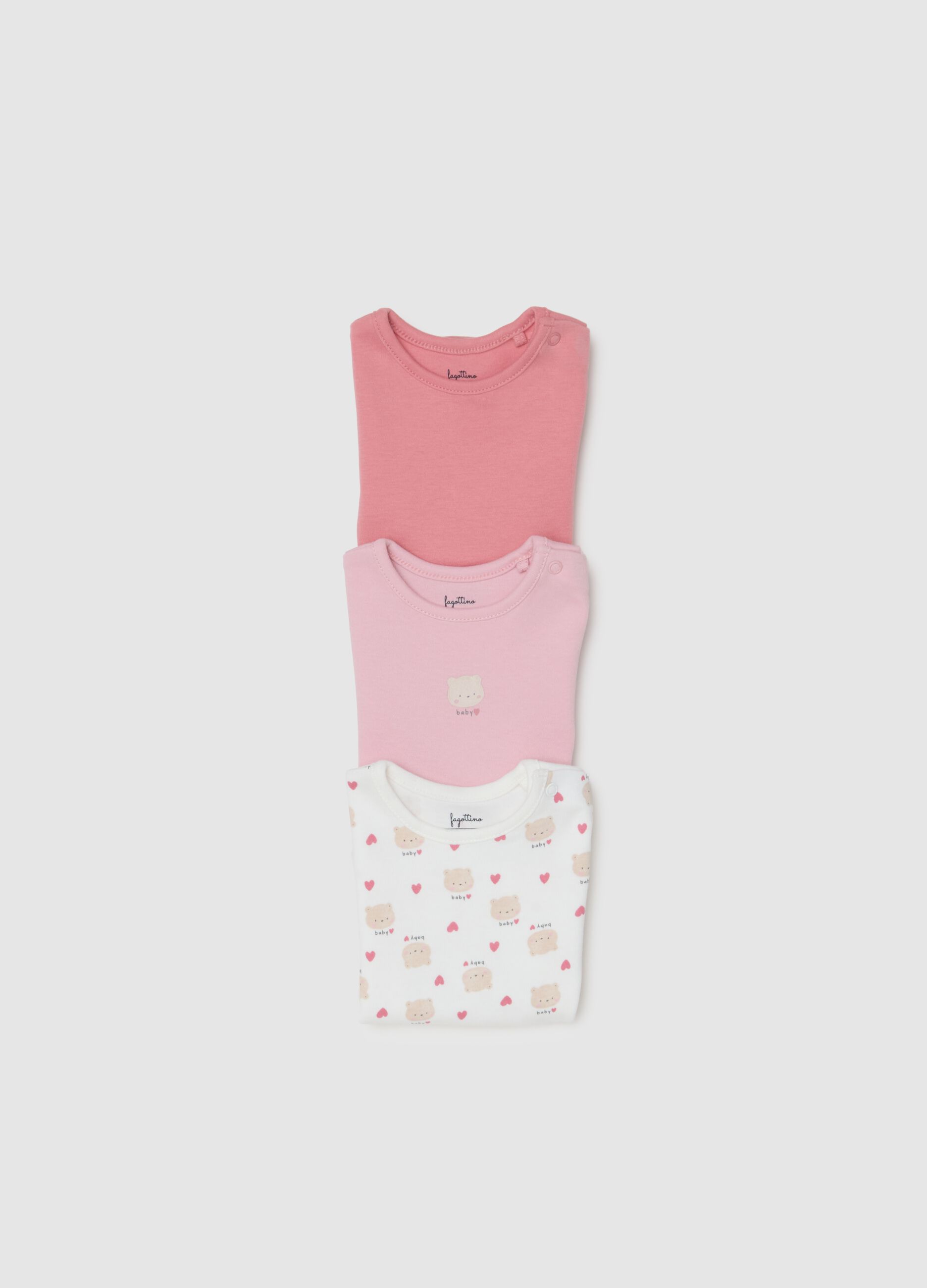 Baby girl multicolour cotton bodysuit tripack with teddy bears
