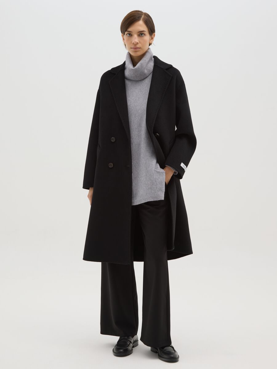 Black wool blend coat regular fit with buttons_1