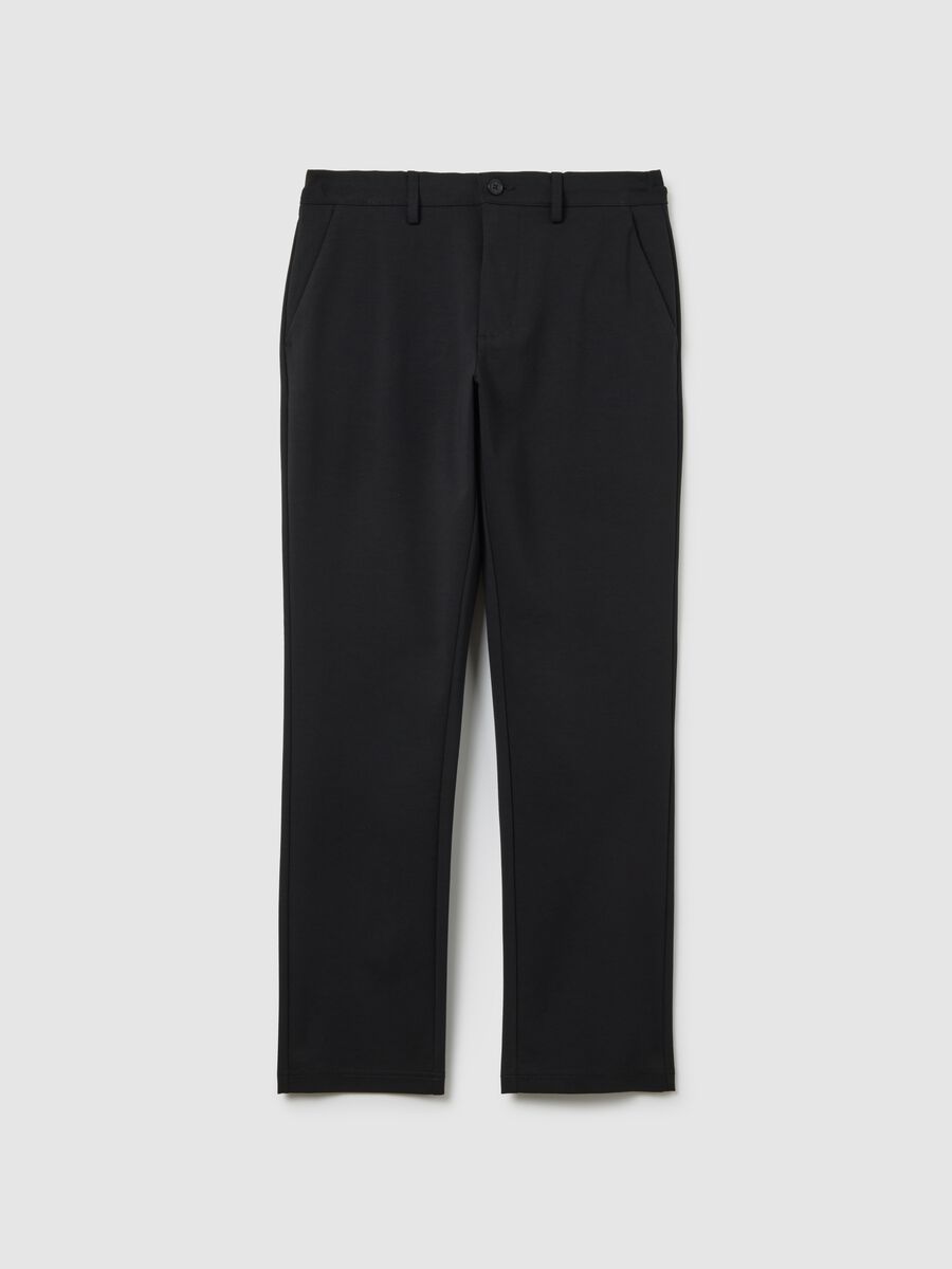 Black cotton blend regular fit chinos_4