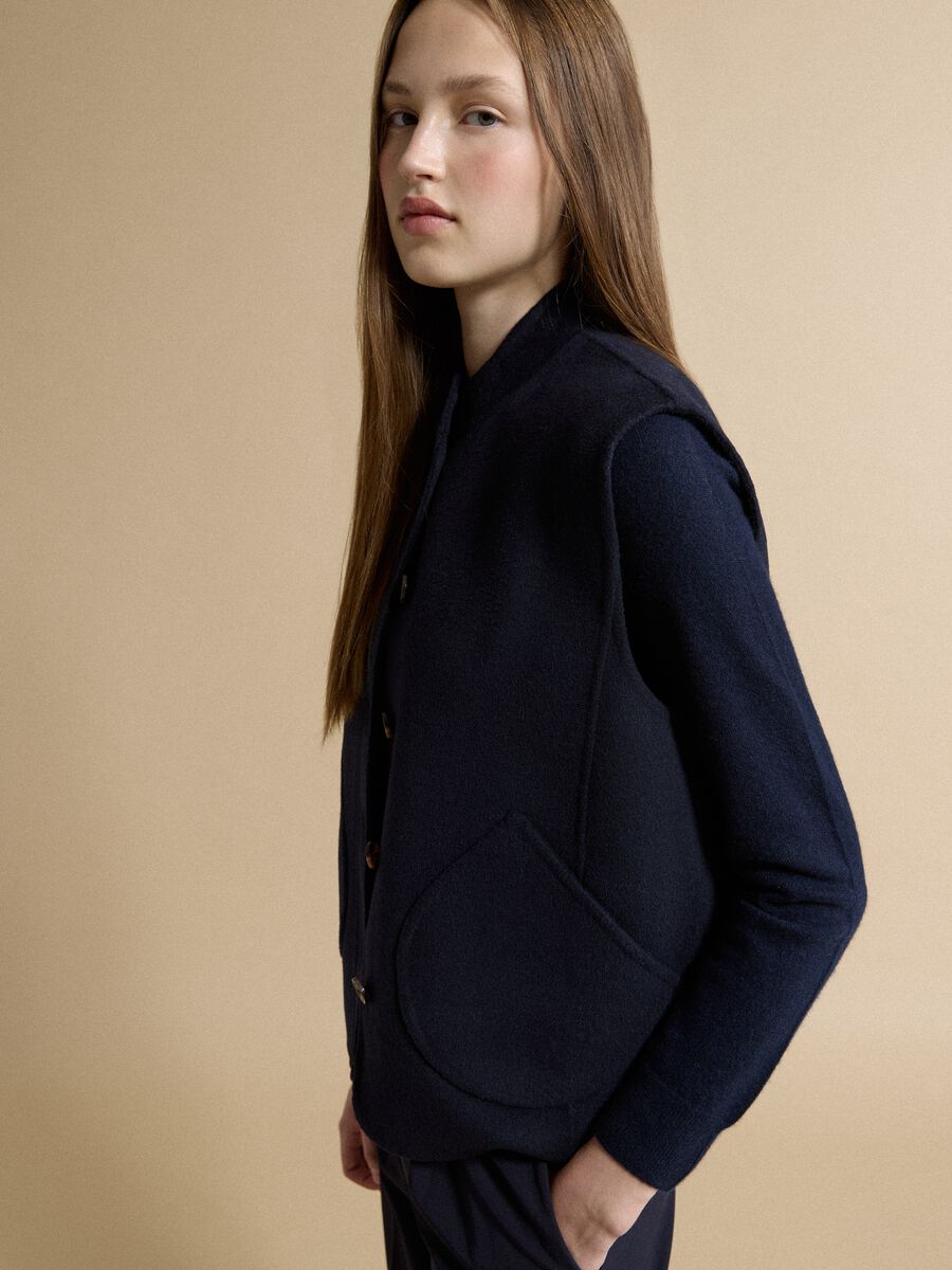 Blue wool-viscose blend gilet with patch pockets_1