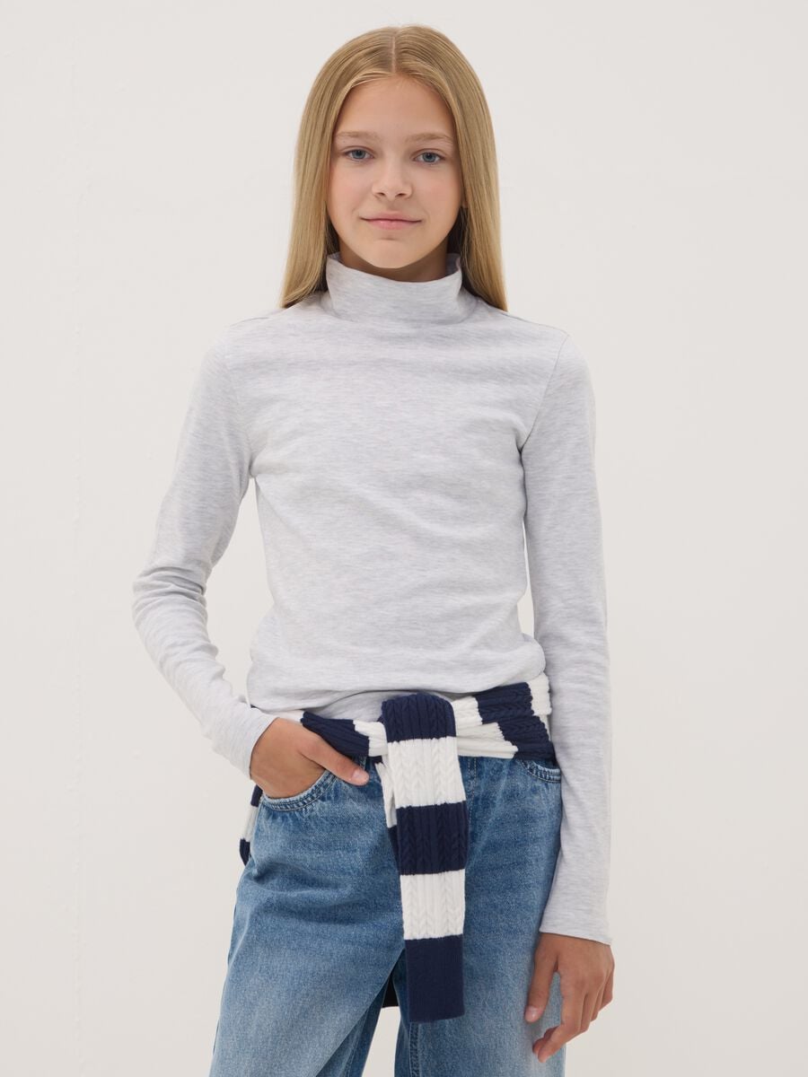 Grey marl organic cotton high-neck T-shirt_0