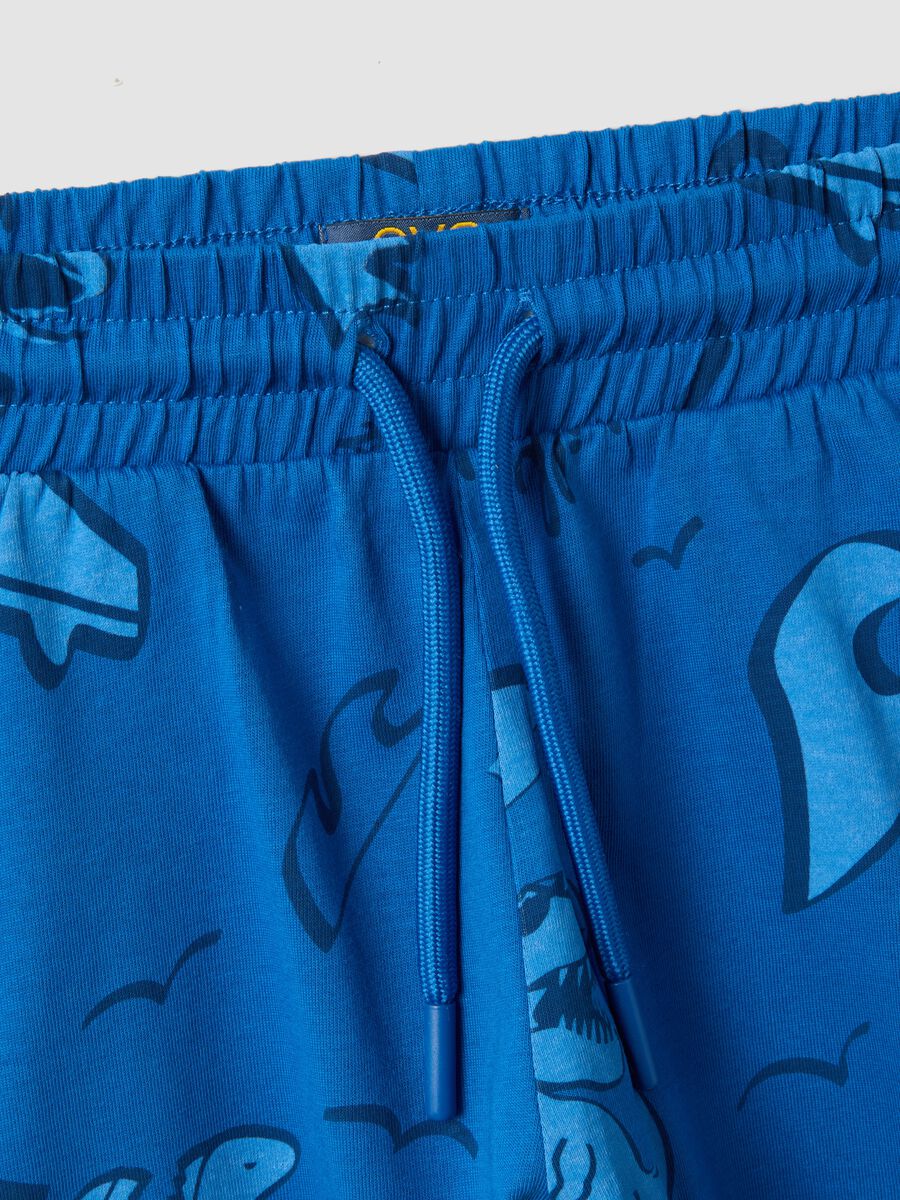 Blue pure cotton shorts with all-over print_2