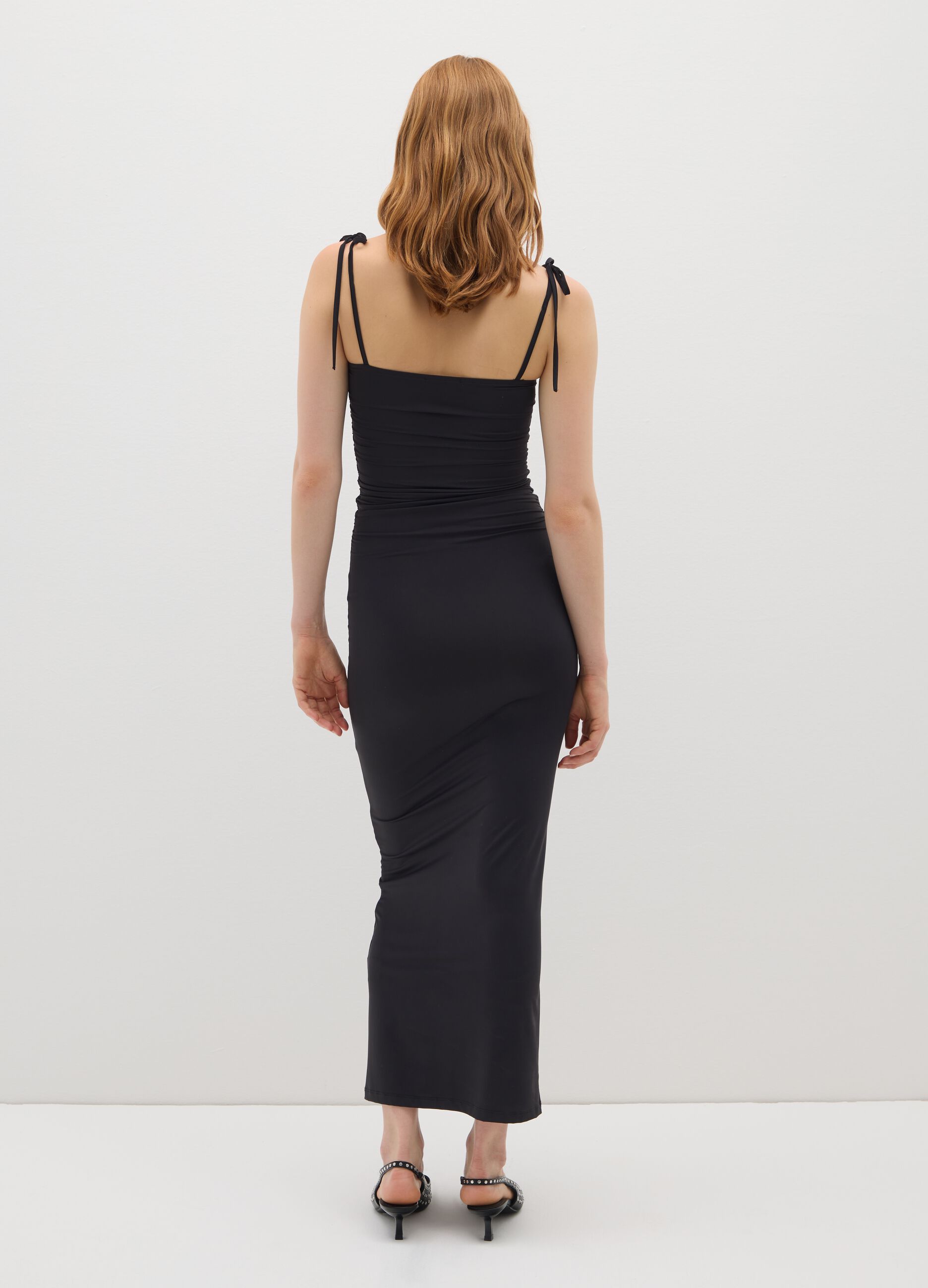 Ruched Black Long Dress