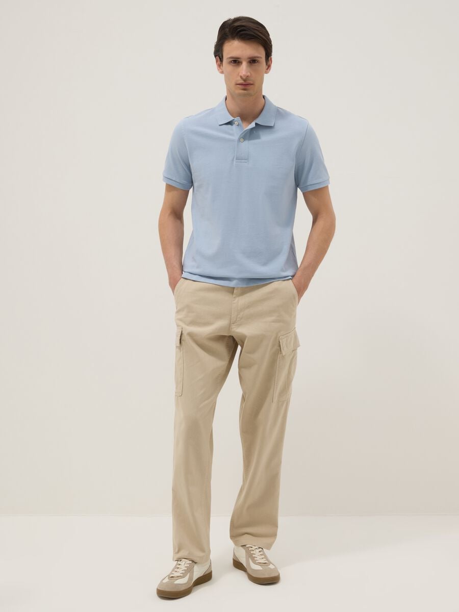 Light blue short-sleeve polo in pure organic cotton, regular fit_1