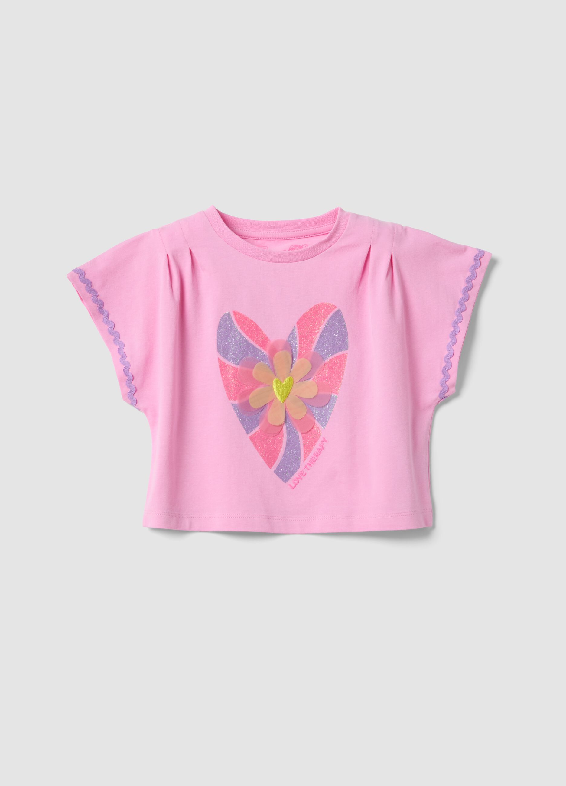 Pink stretch-cotton short-sleeve T-shirt