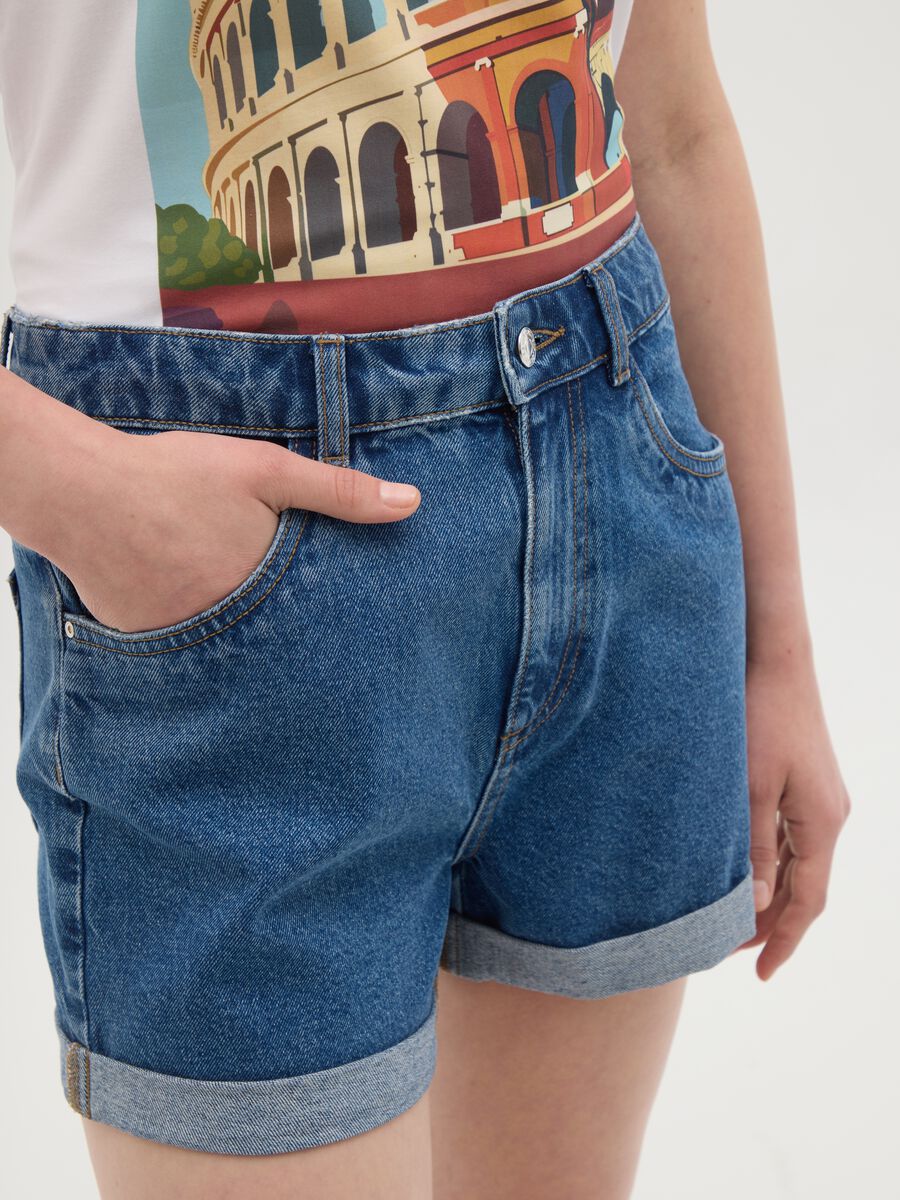 Women's regular fit pure cotton denim shorts_2