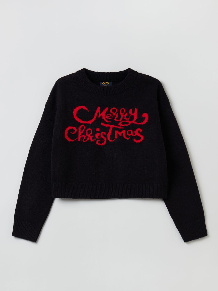 Christmas Jumper cropped con scritta jacquard_0