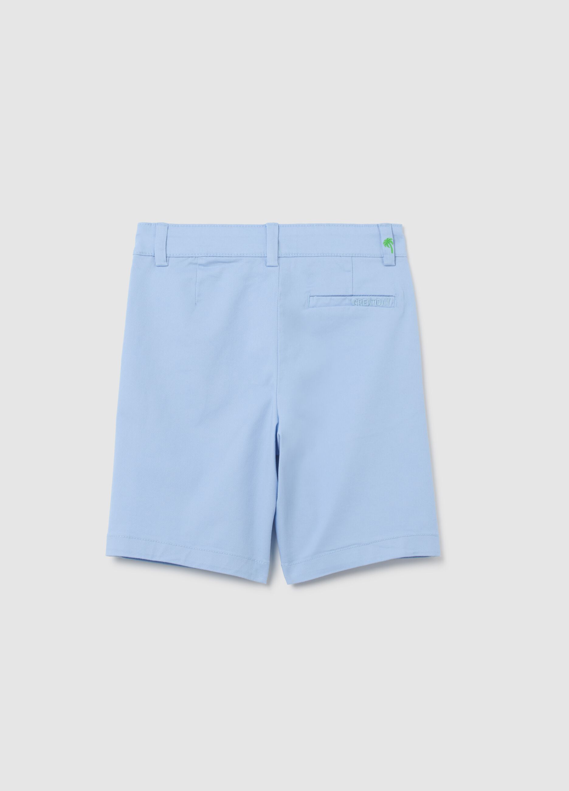 Children's blue stretch cotton shorts regular fit with embroidery