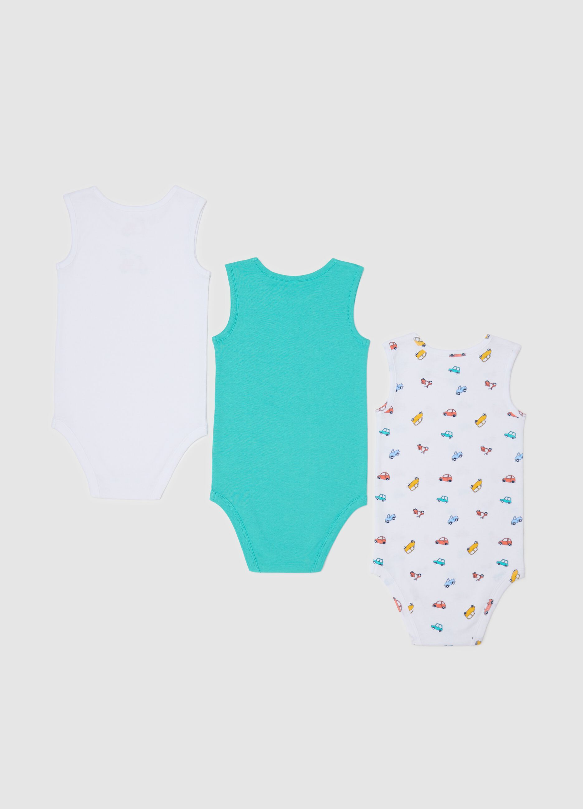 Three-pack sleeveless bodysuits with print