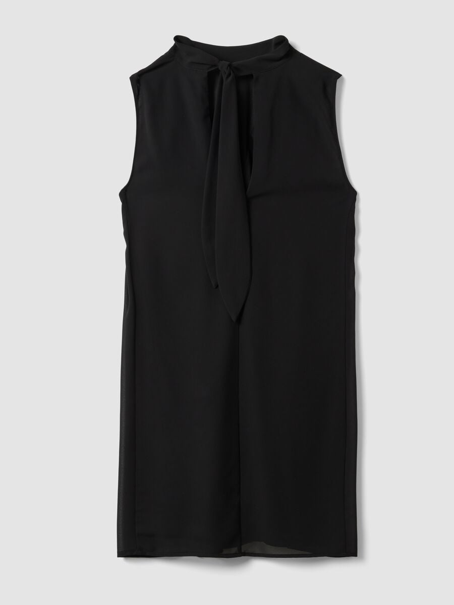 Black sleeveless high-neck slim-fit dress with bow_2