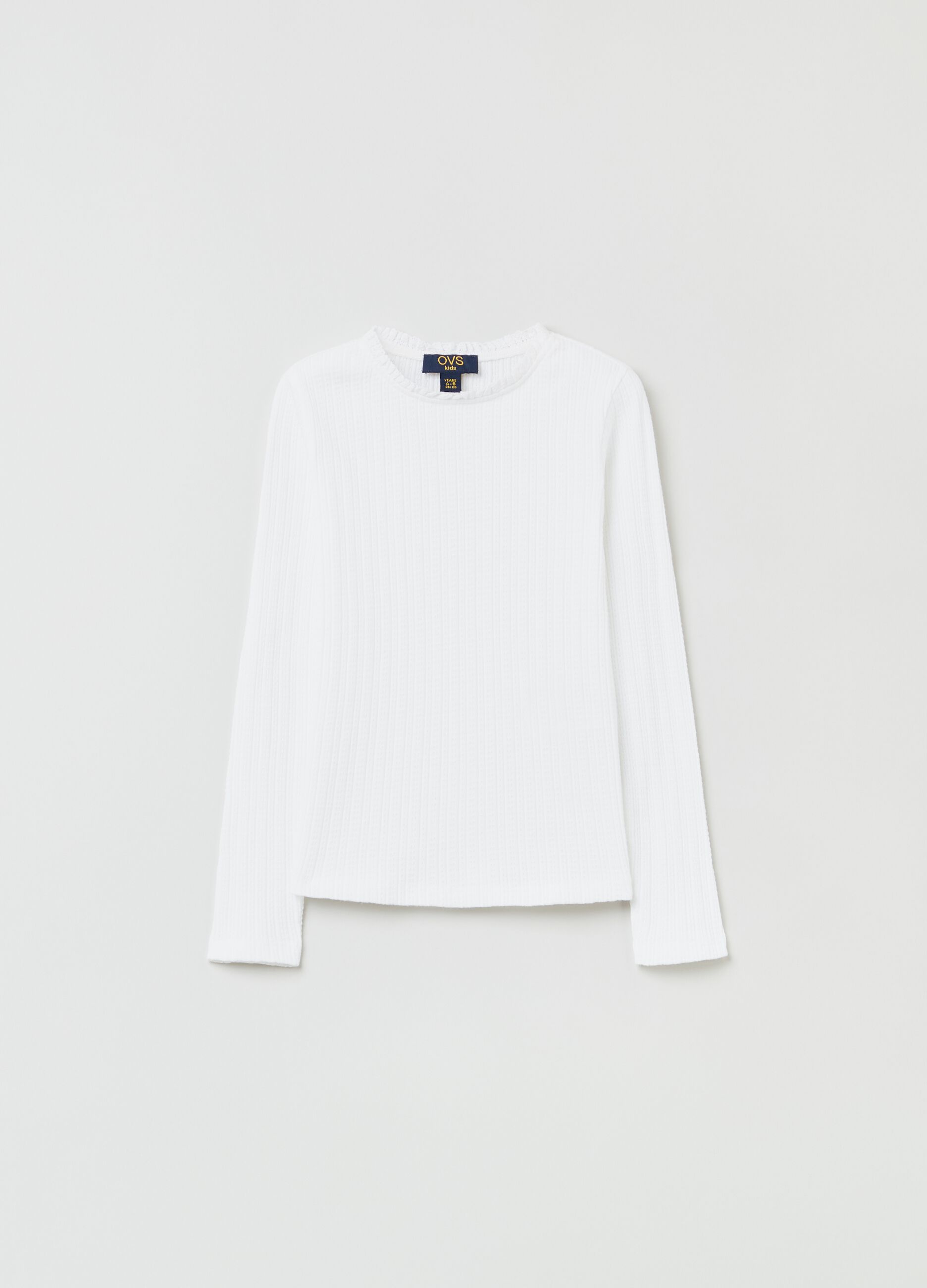 Ribbed cotton T-shirt with ruffles