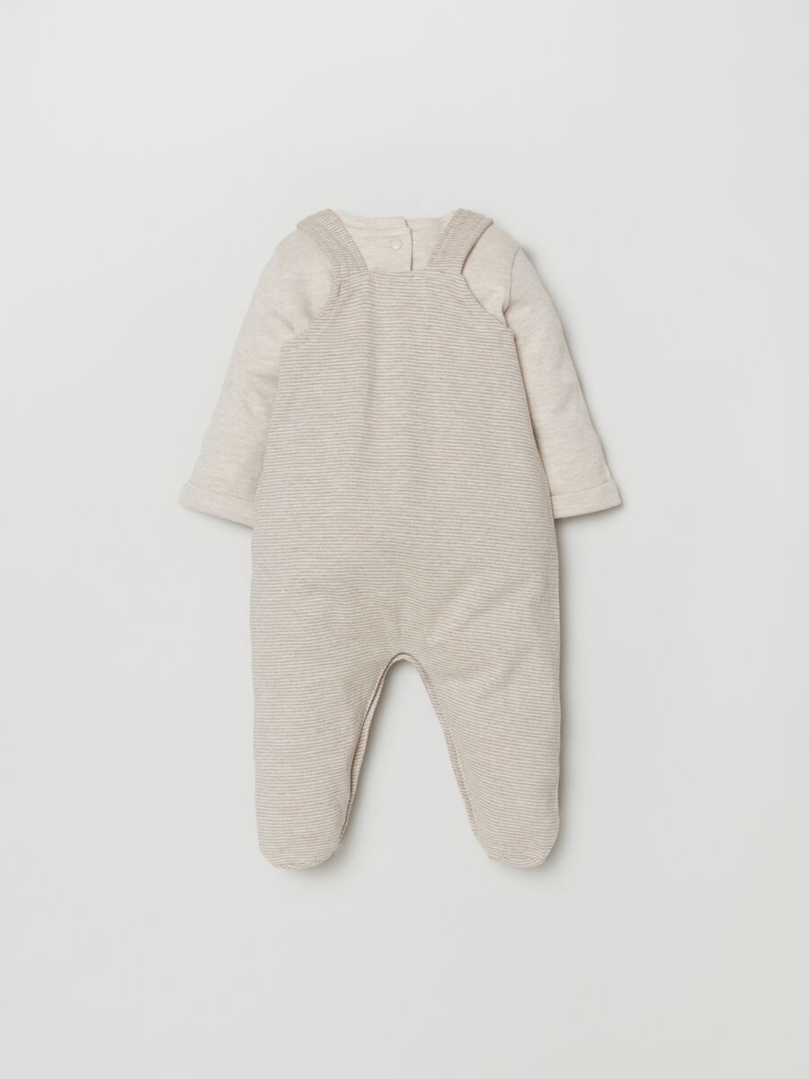 Set t-shirt e salopette a righe con piedini_1