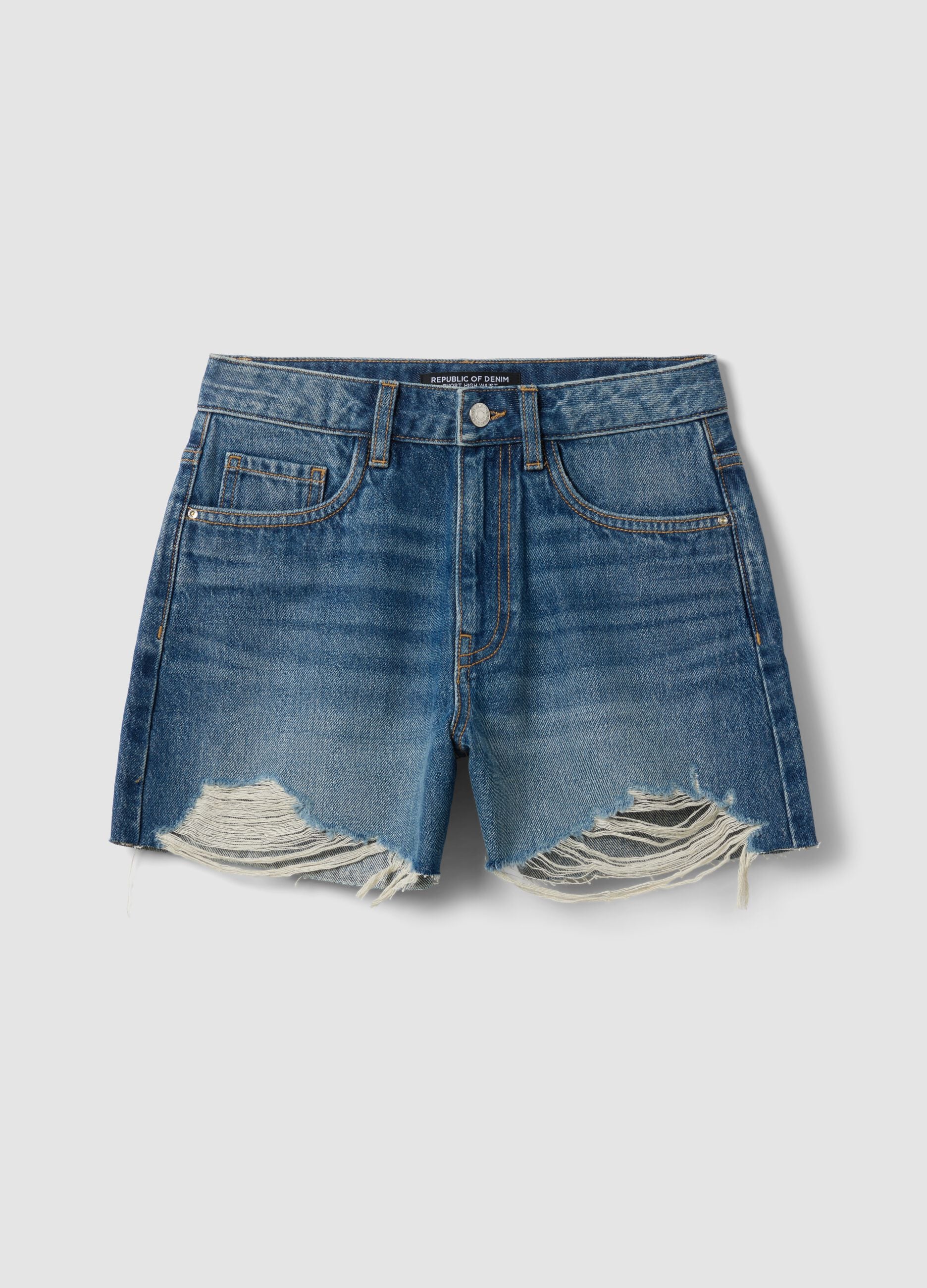 Blue pure cotton denim shorts with rips