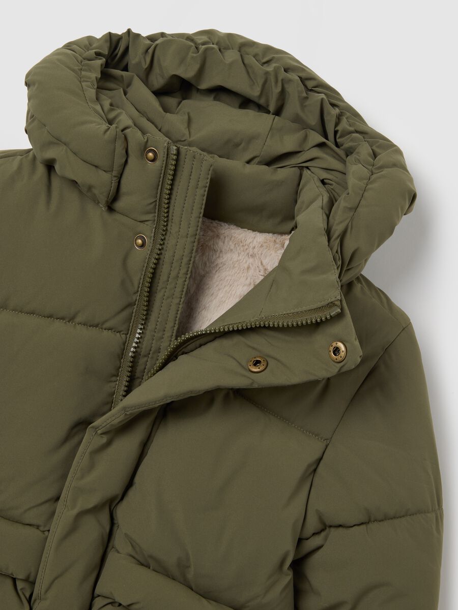 Green padded jacket with removable hood_2