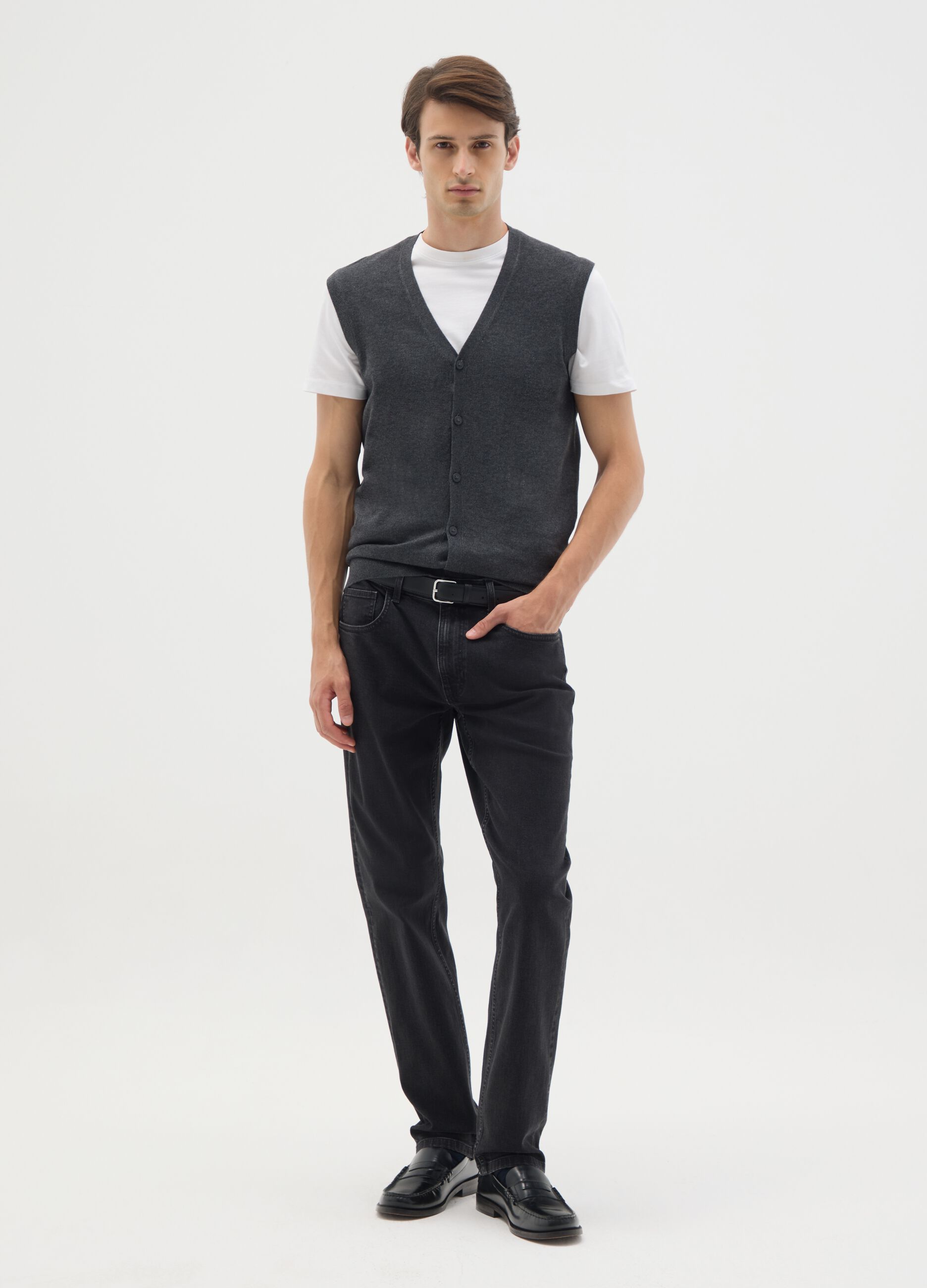 Grey viscose blend regular fit gilet