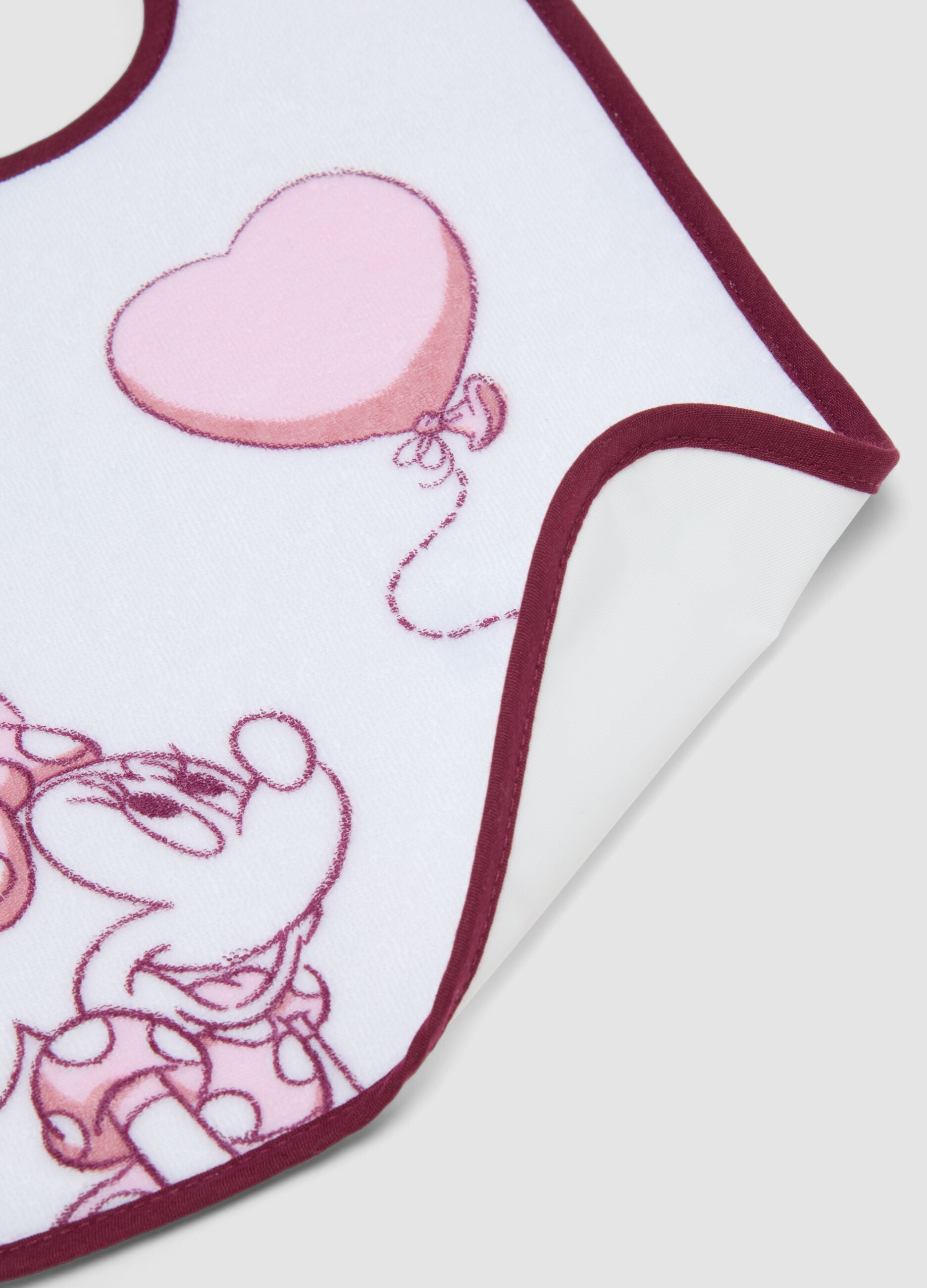 3-pack of pink and white organic cotton bibs with Minnie graphics for baby girl