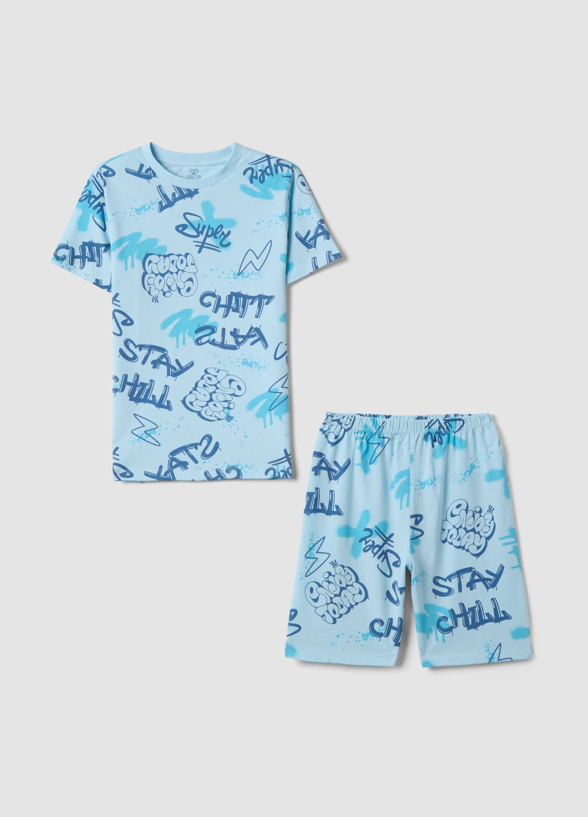 Boy's azure pure cotton pyjama regular fit with prints