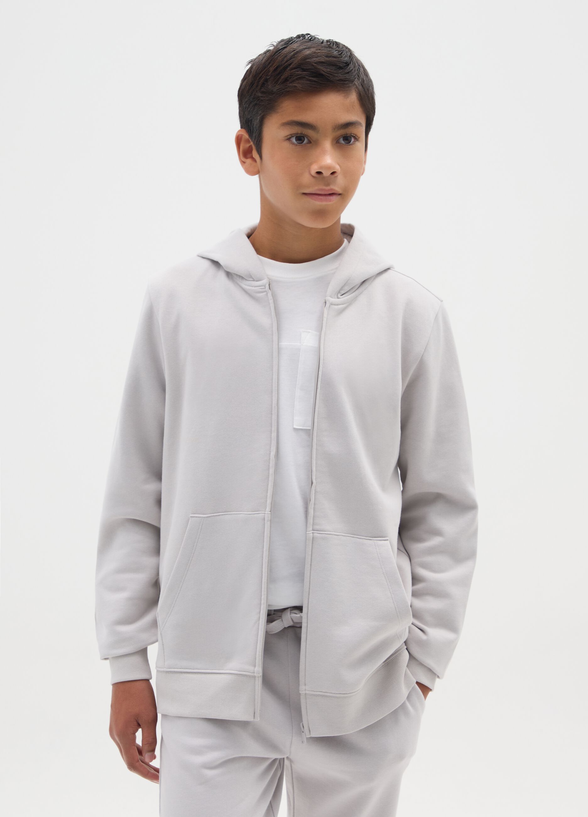 Boys' grey hoodie in pure cotton regular fit