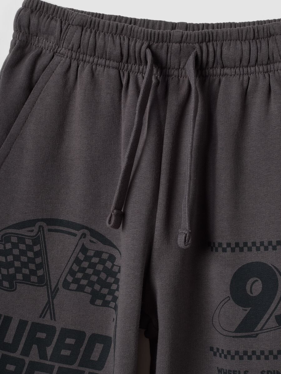 Pantaloni jogger grigi in puro cotone con stampa sportiva_2
