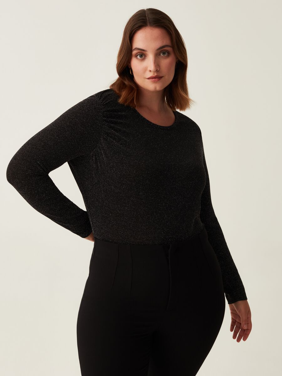T-shirt a maniche lunghe in lurex Curvy_1