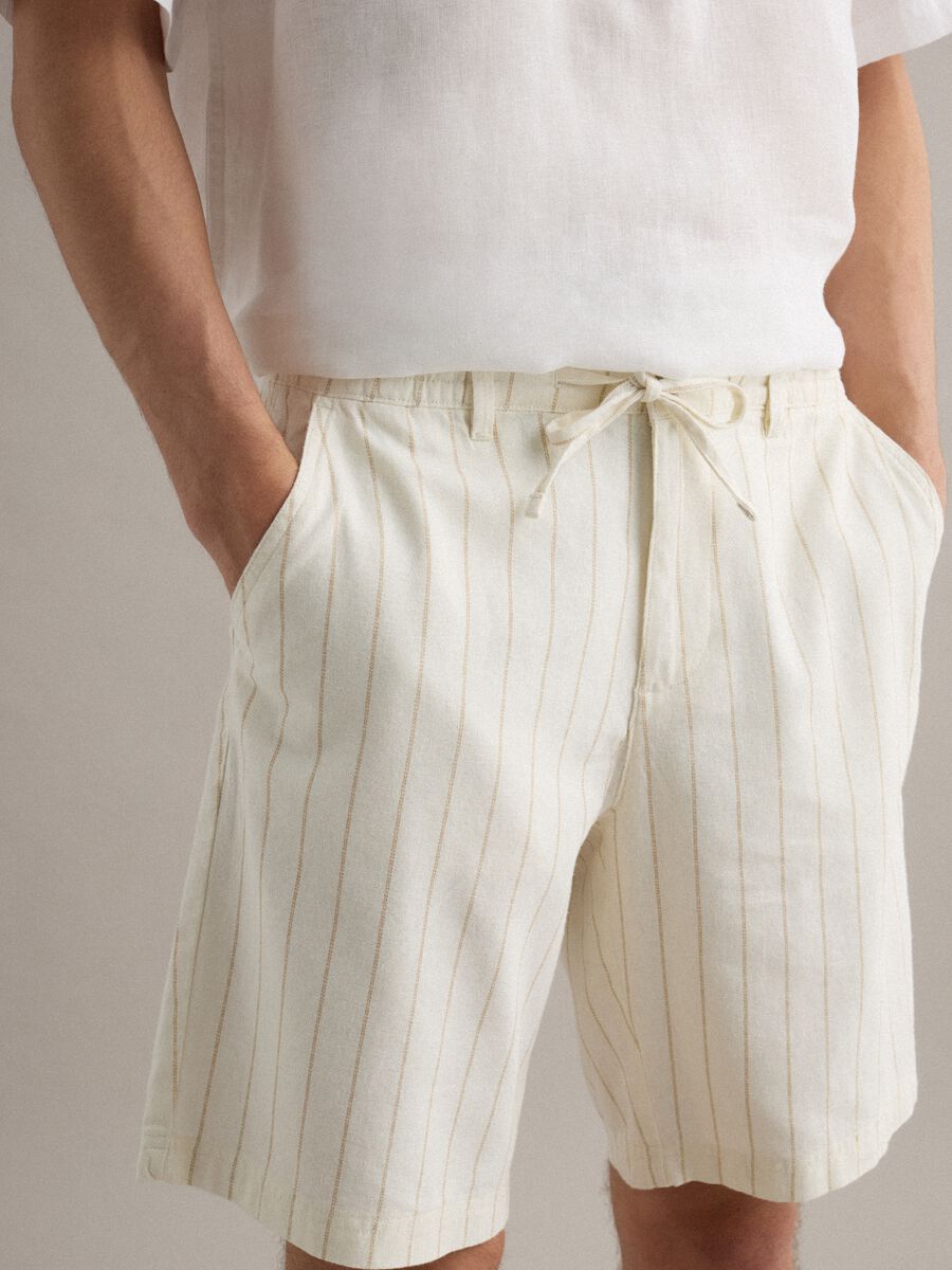 Shorts in misto lino e cotone a righe multicolor regular fit_3