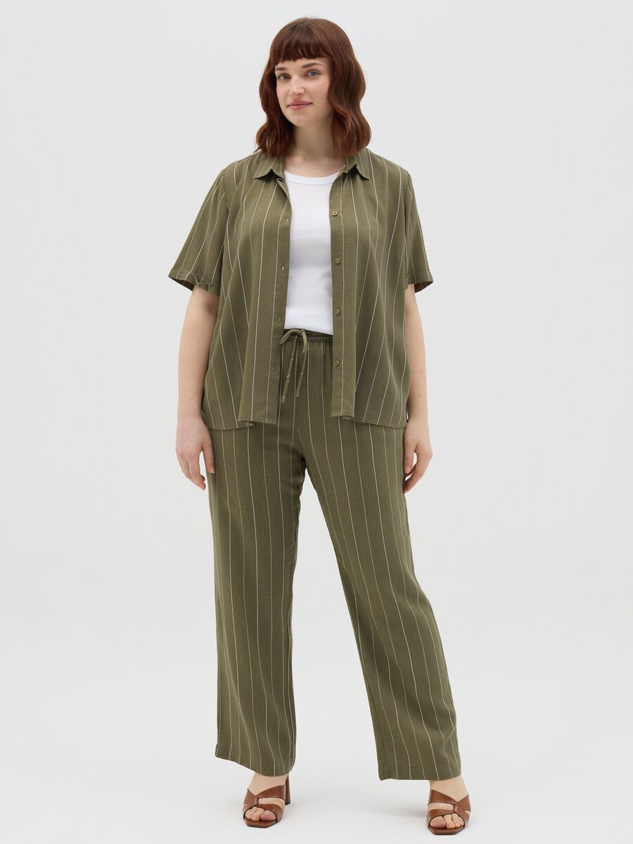 Curvy green wide-leg culotte pinstriped trousers_0