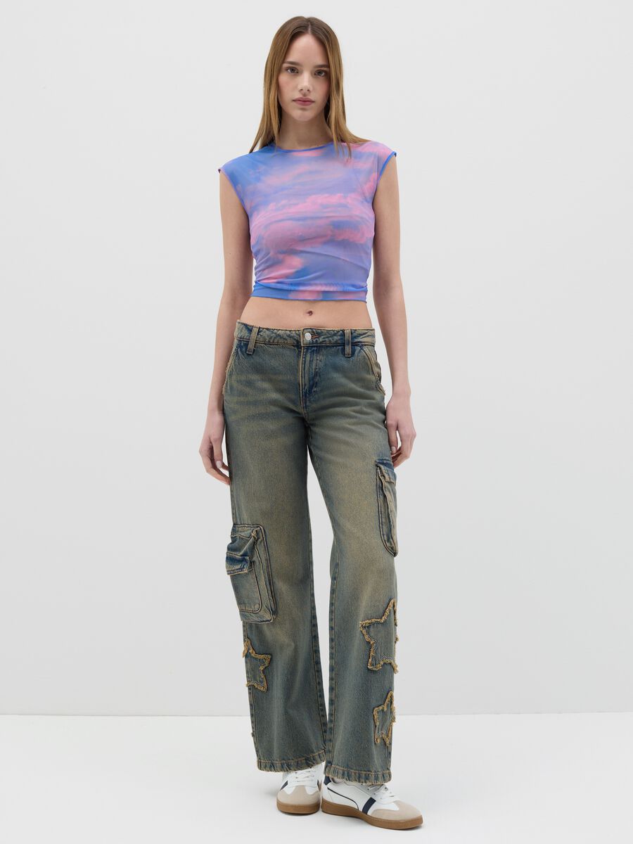 Light blue and pink tank top in mesh with print_2