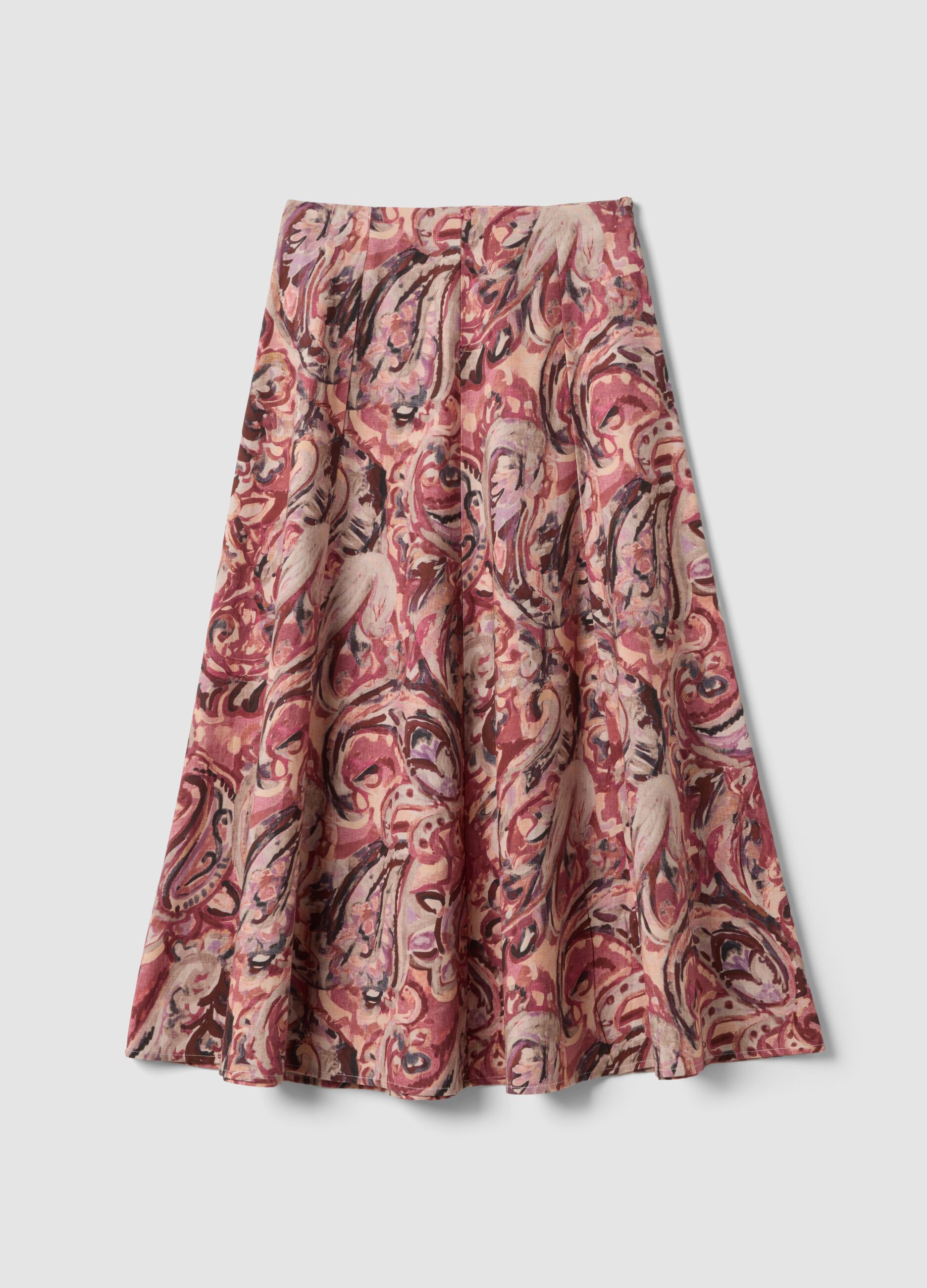 Multicolour cotton and linen-blend midi skirt