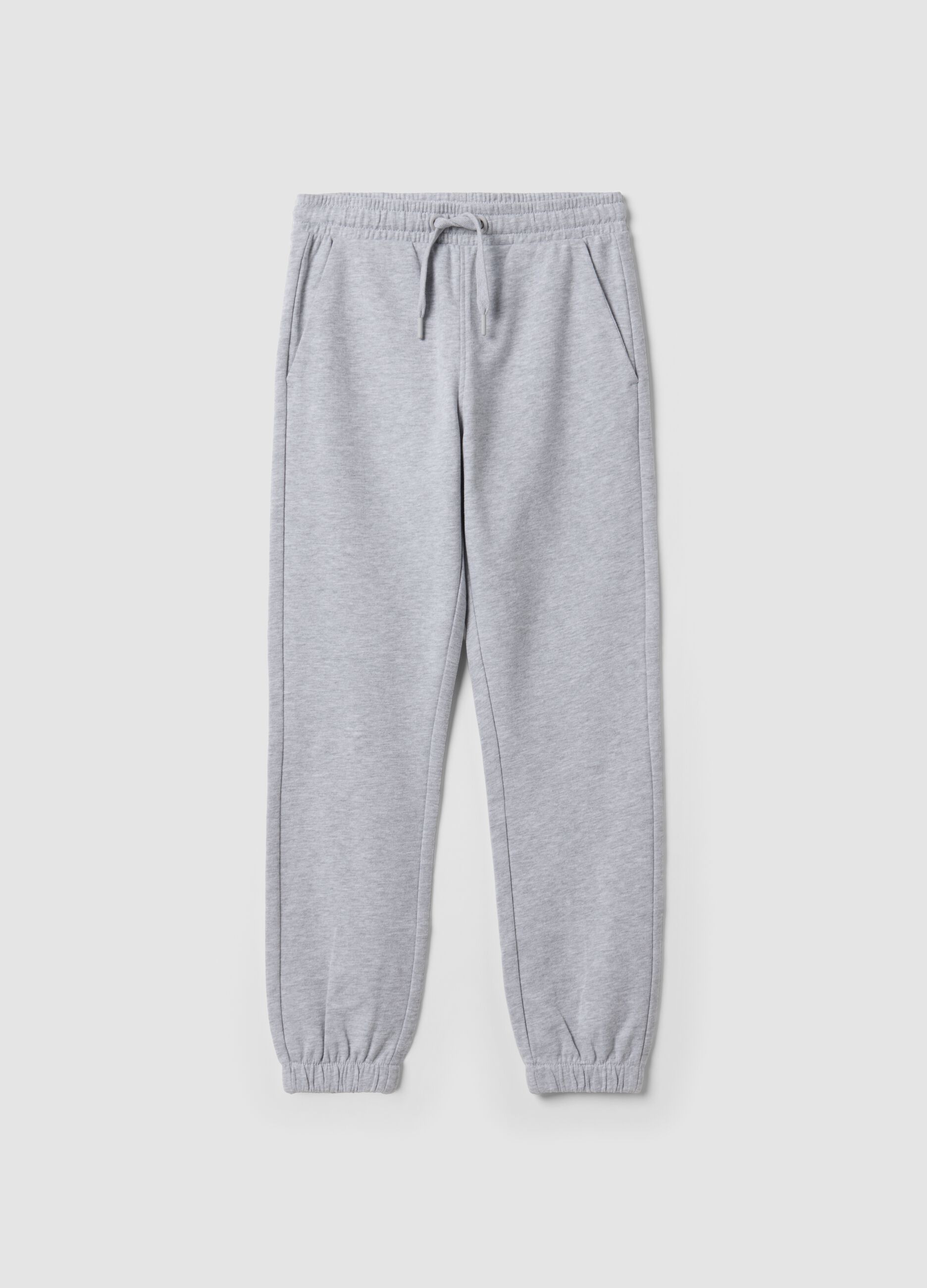 Grey joggers in pure organic cotton with drawstring for boys