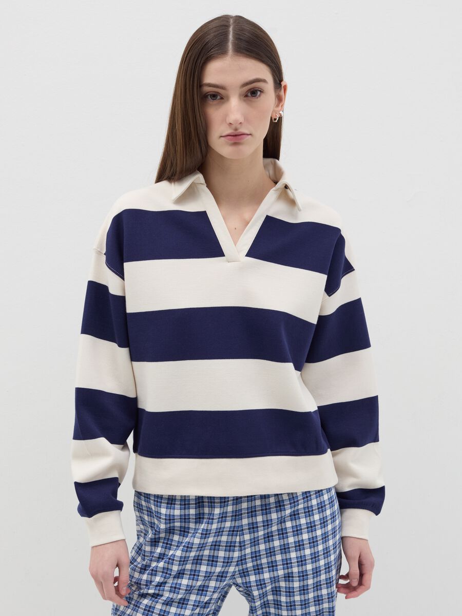 Striped sweatshirt with polo neck_0