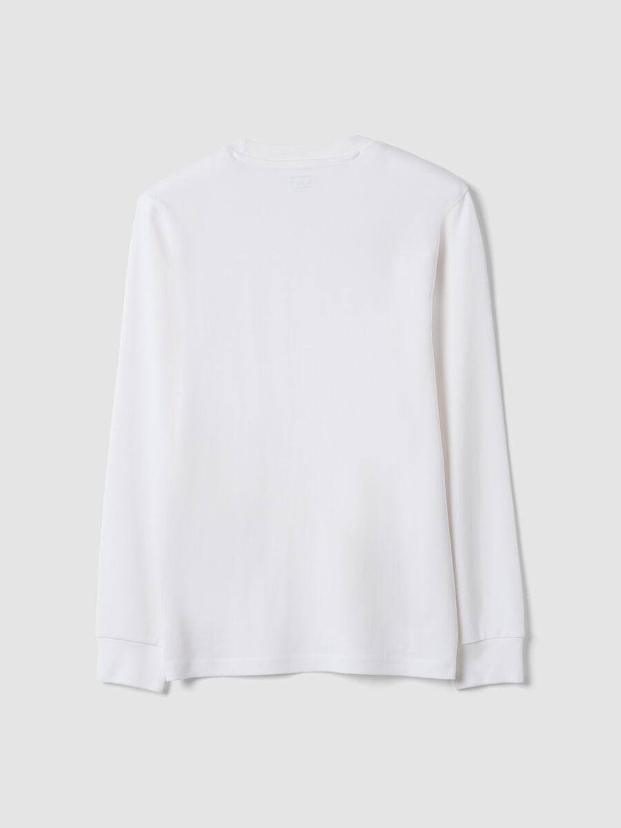 T-shirt bianca in puro cotone girocollo a maniche lunghe regular fit_2