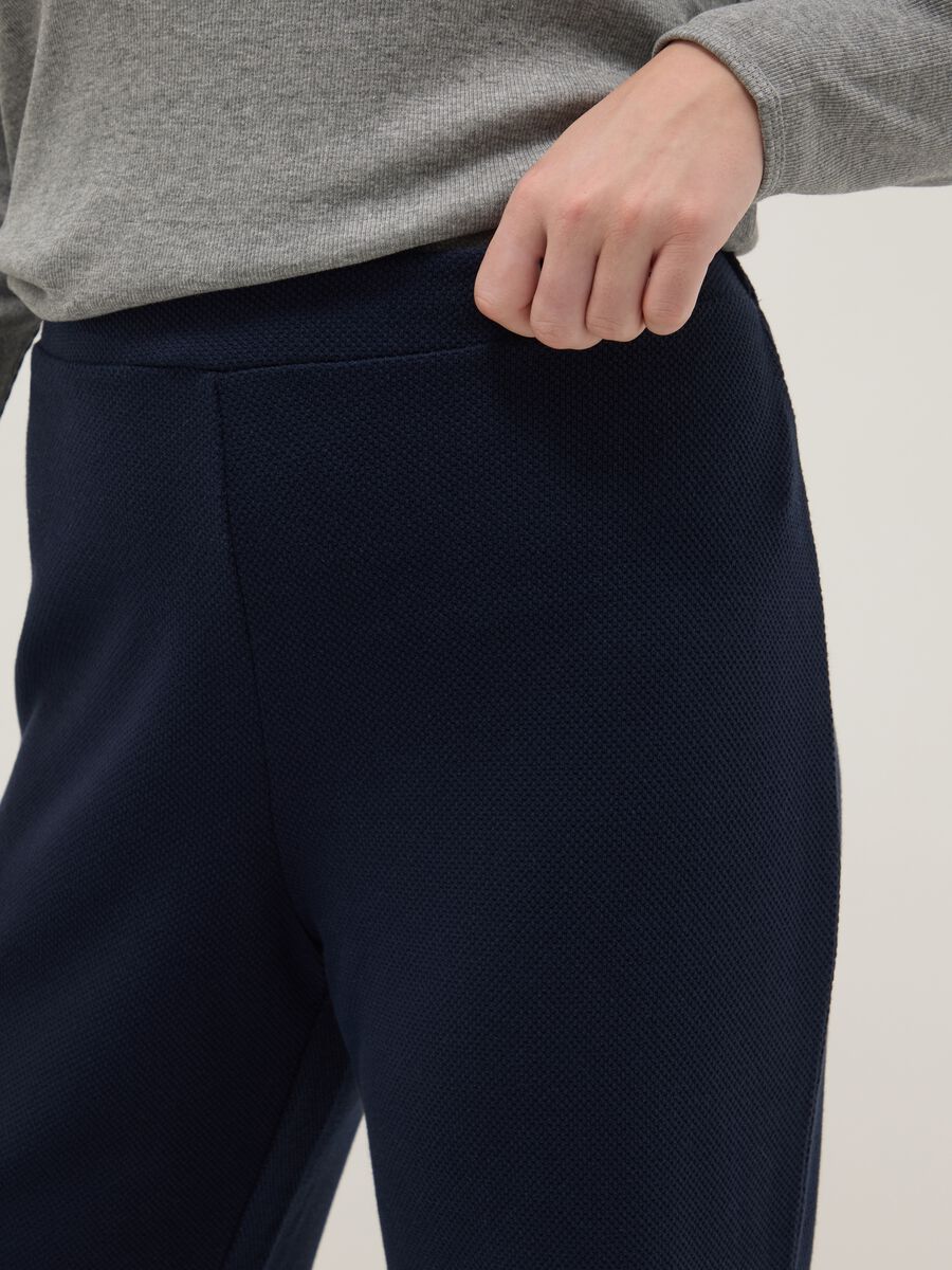 Wide leg blue cotton blend jogger trousers_3