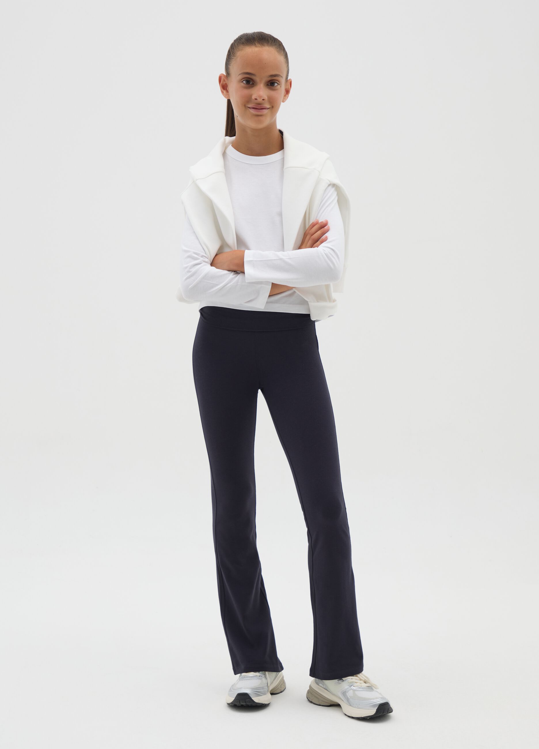 Girls' blue cotton regular fit trousers