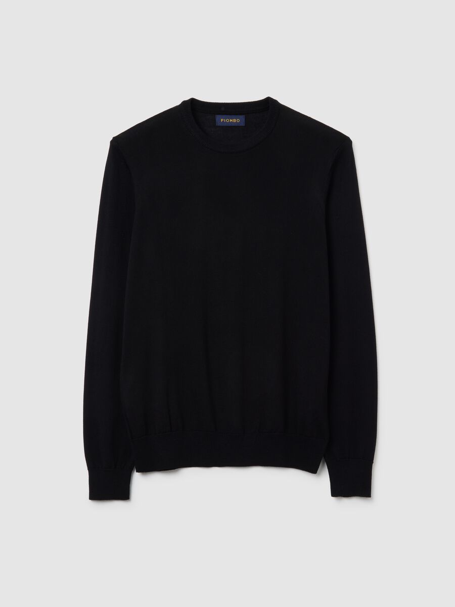 Pure black merino wool jumper regular fit with crew neck_4