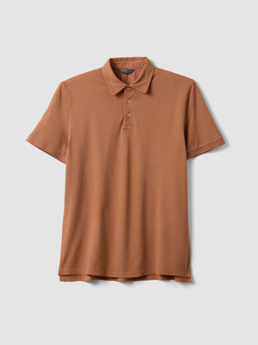 Brown pure cotton slim-fit short-sleeve polo shirt_0