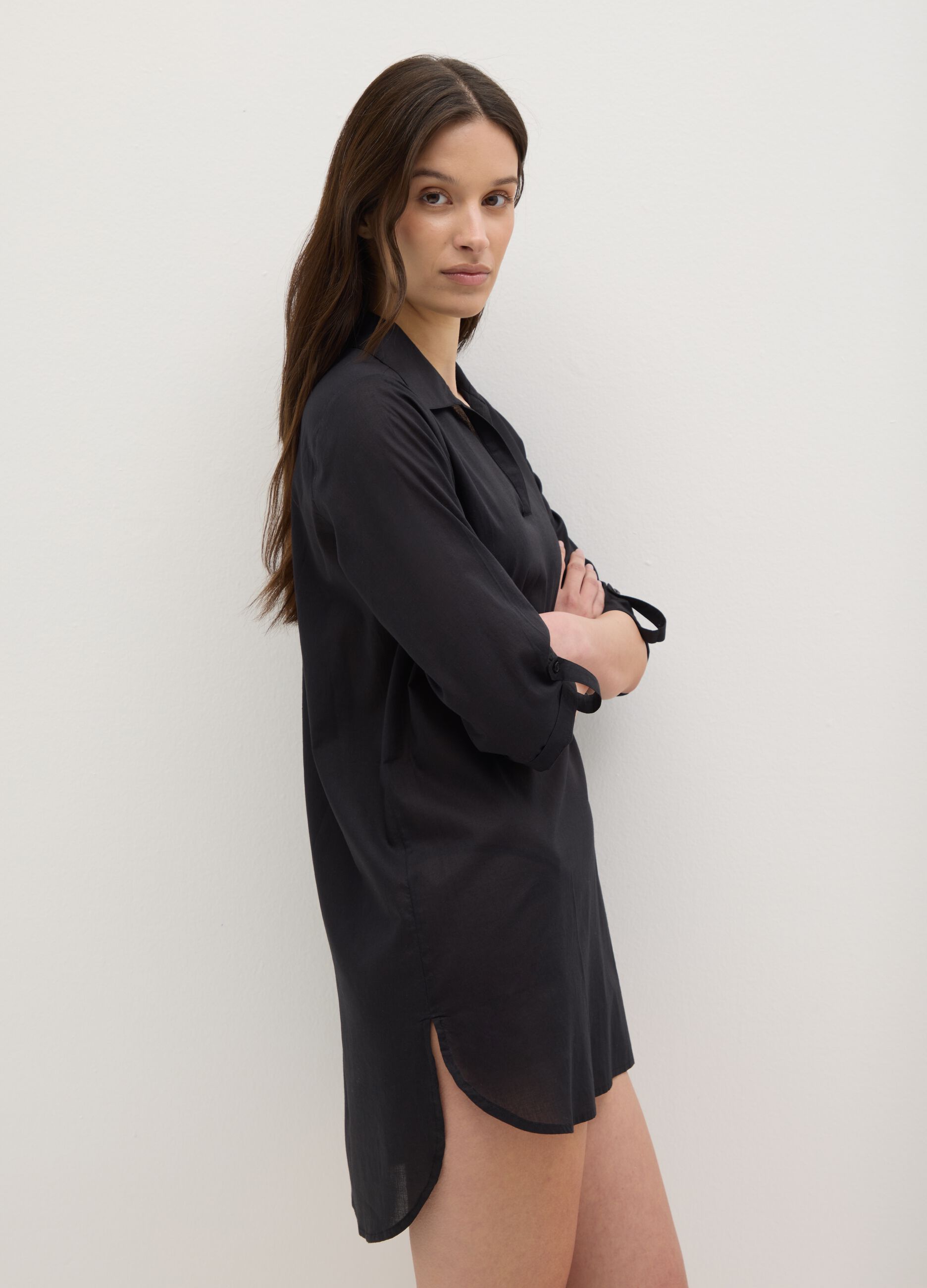 Copricostume da donna in puro cotone nero regular fit