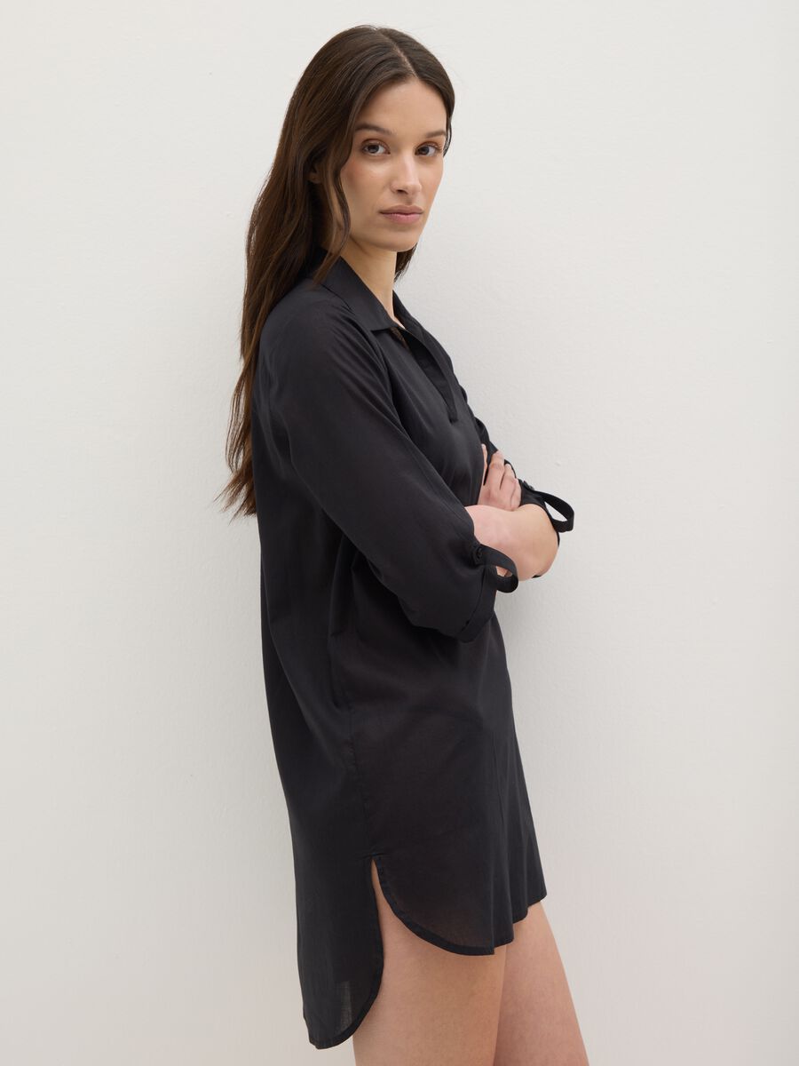 Women's black beach cover-up in 100% cotton with regular fit_1
