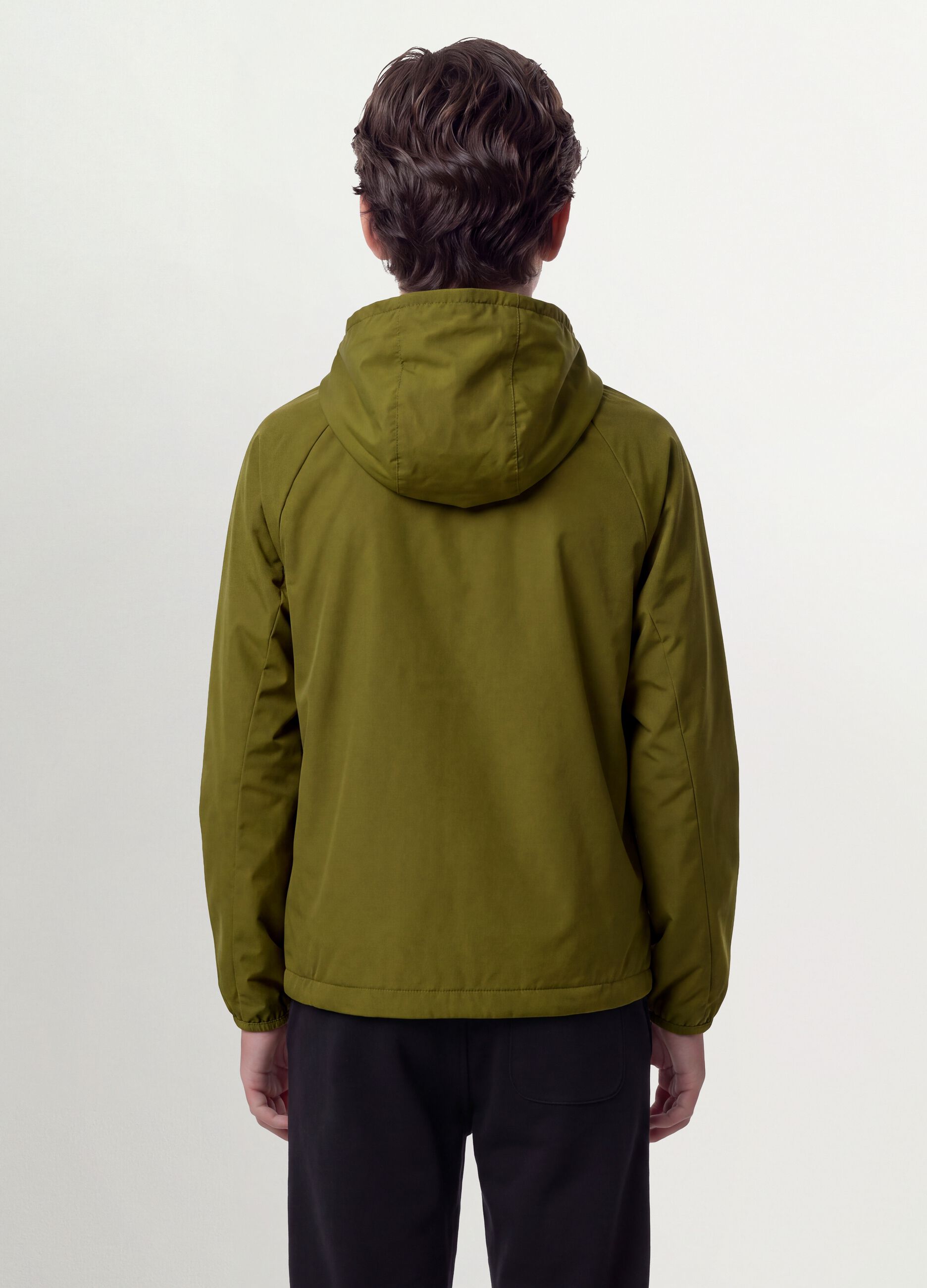 Green hooded rain jacket with zip for boys